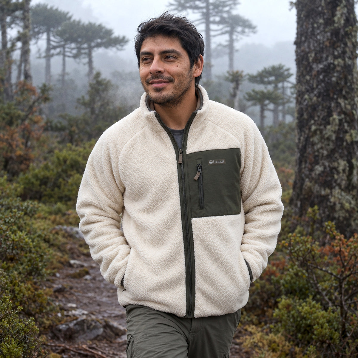 Beige · Polar Sherpa Main Lhotse en un sendero de bosque de araucarias