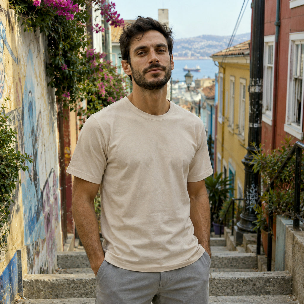 Polera Nepal Lhotse beige de frente