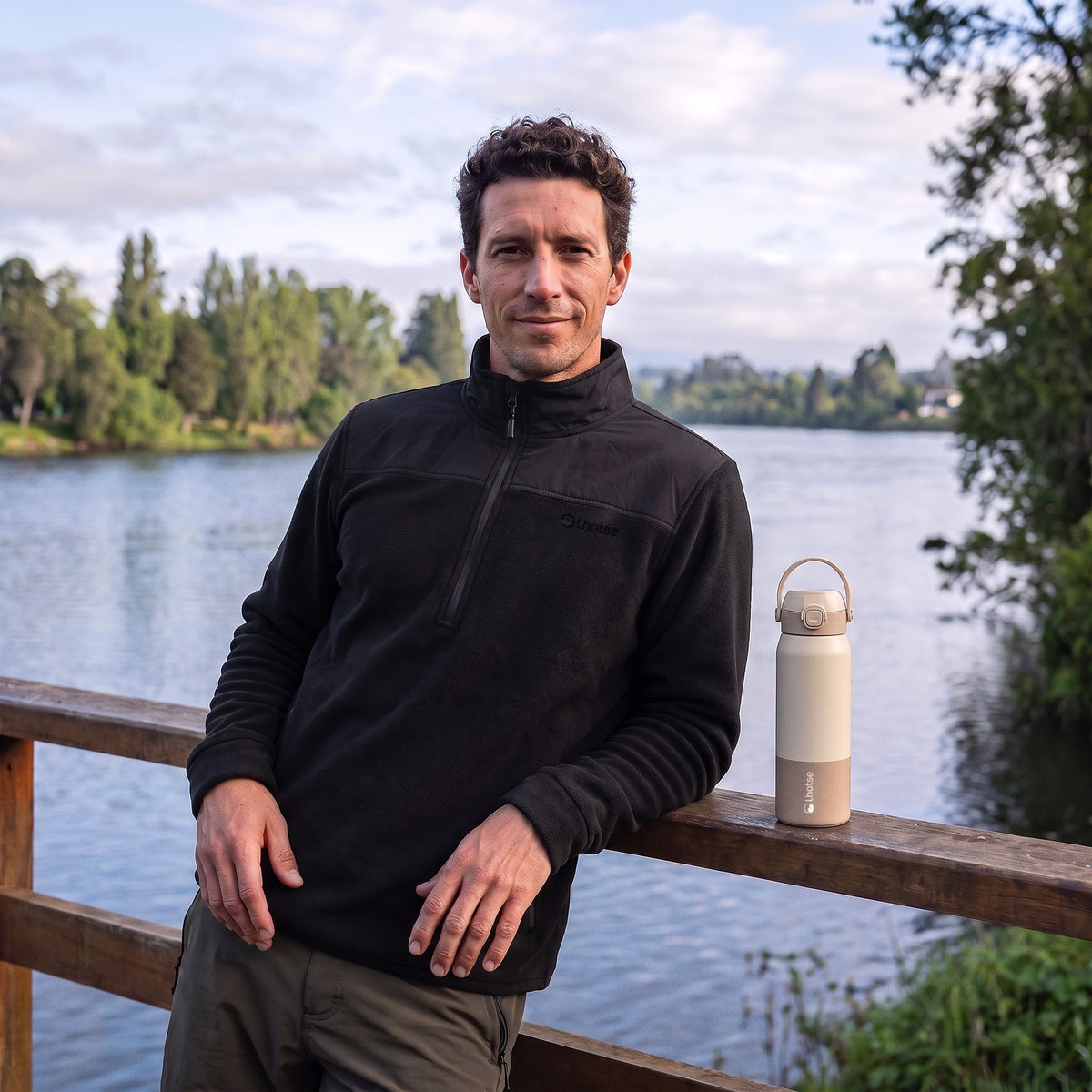 Polar Hombre Half Zip Térmico con Bolsillos Shar Lhotse - negro rio
