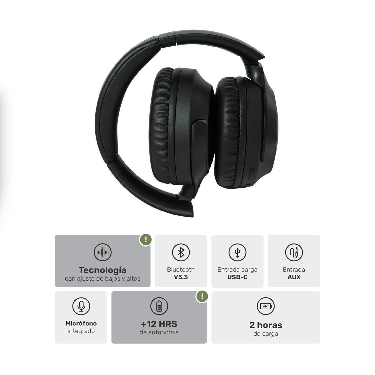 Negro · Lhotse Audífonos WavePro Over Ear especificaciones Bluetooth 5.3 - detalle
