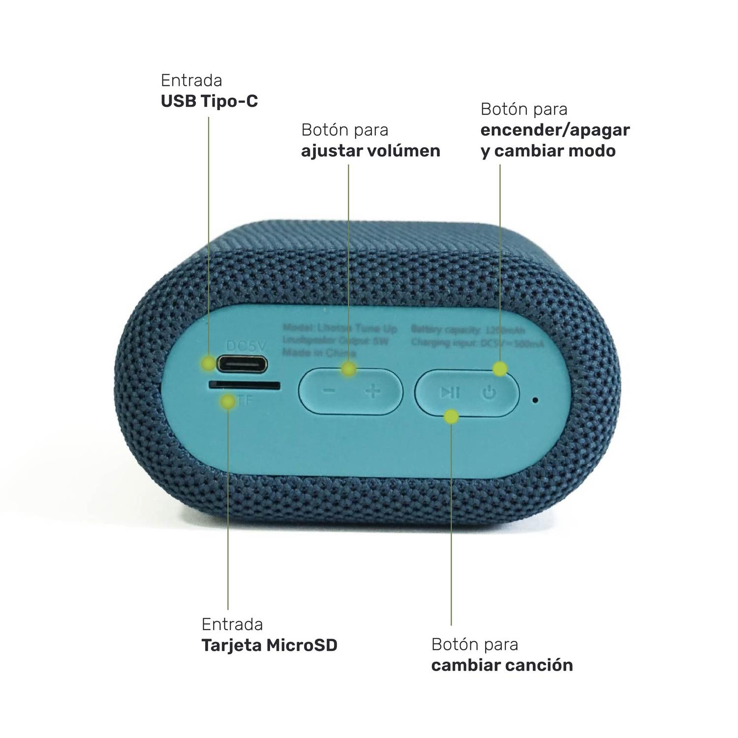 Lhotse Parlante Portátil Bluetooth Tune Up Azul disfruta largas jornadas musicales - detalle
