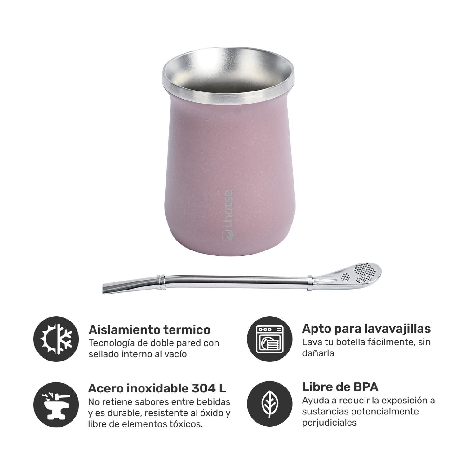 Lhotse Pack Termo Líquido Classic 1.3L y Mate con Bombilla especificaciones acero inoxidable - detalle