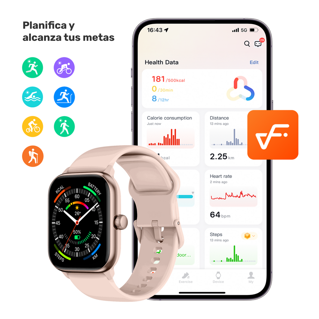 Rosa · Reloj Smartwatch Music Rhythm X10 41mm