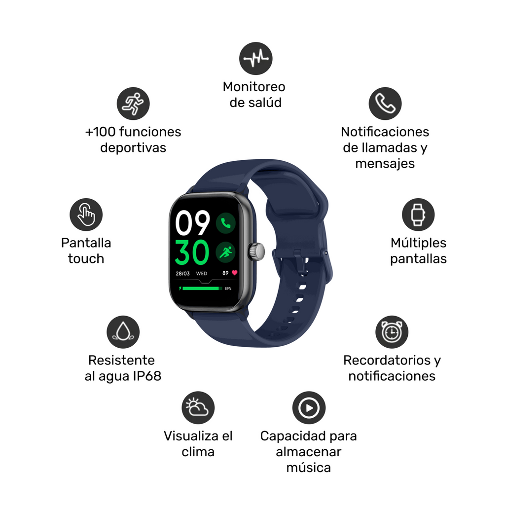 Azul · Reloj Smartwatch Music Rhythm X10 41mm