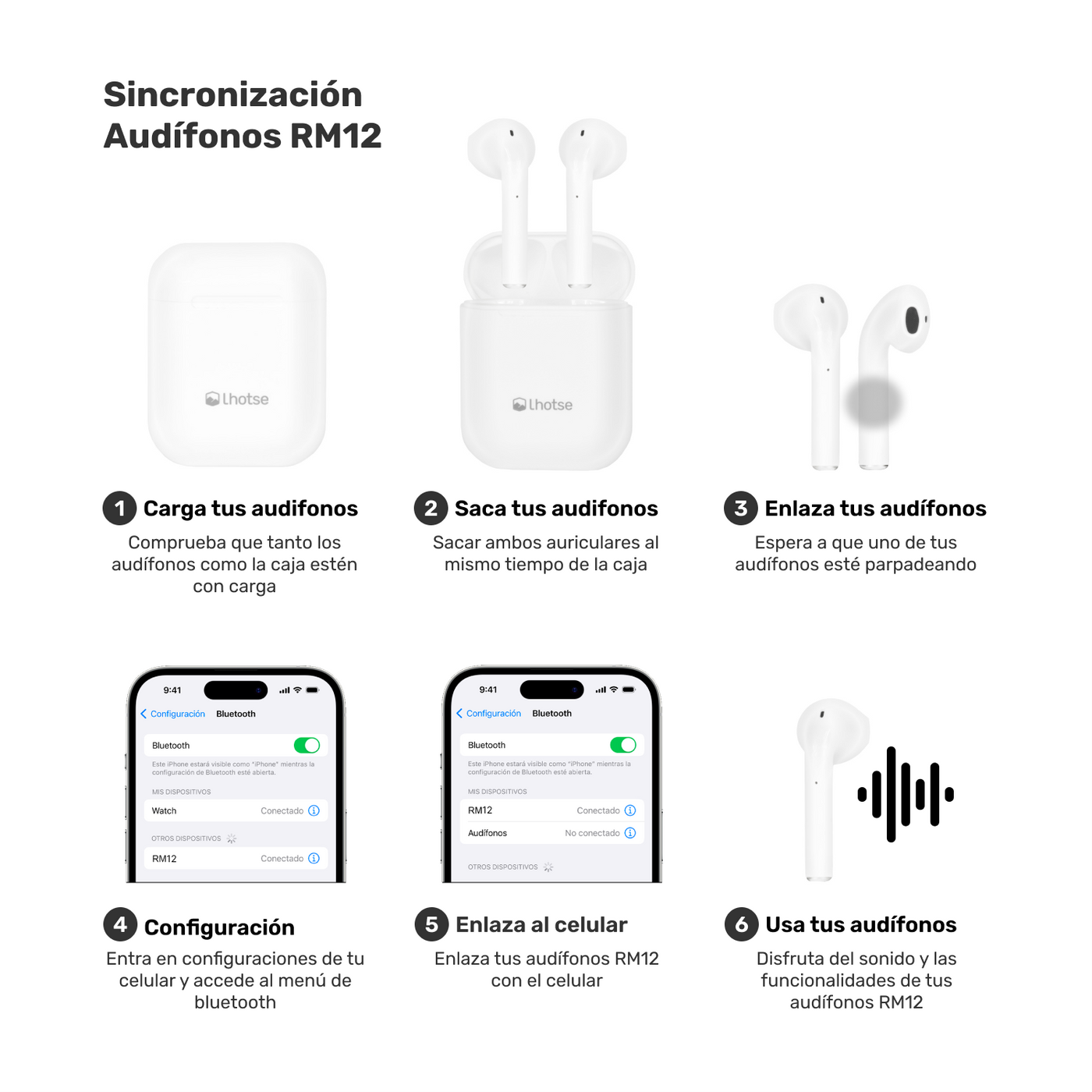 Audífonos Lhotse Bluetooth Inalámbrico Rm12 Blanco