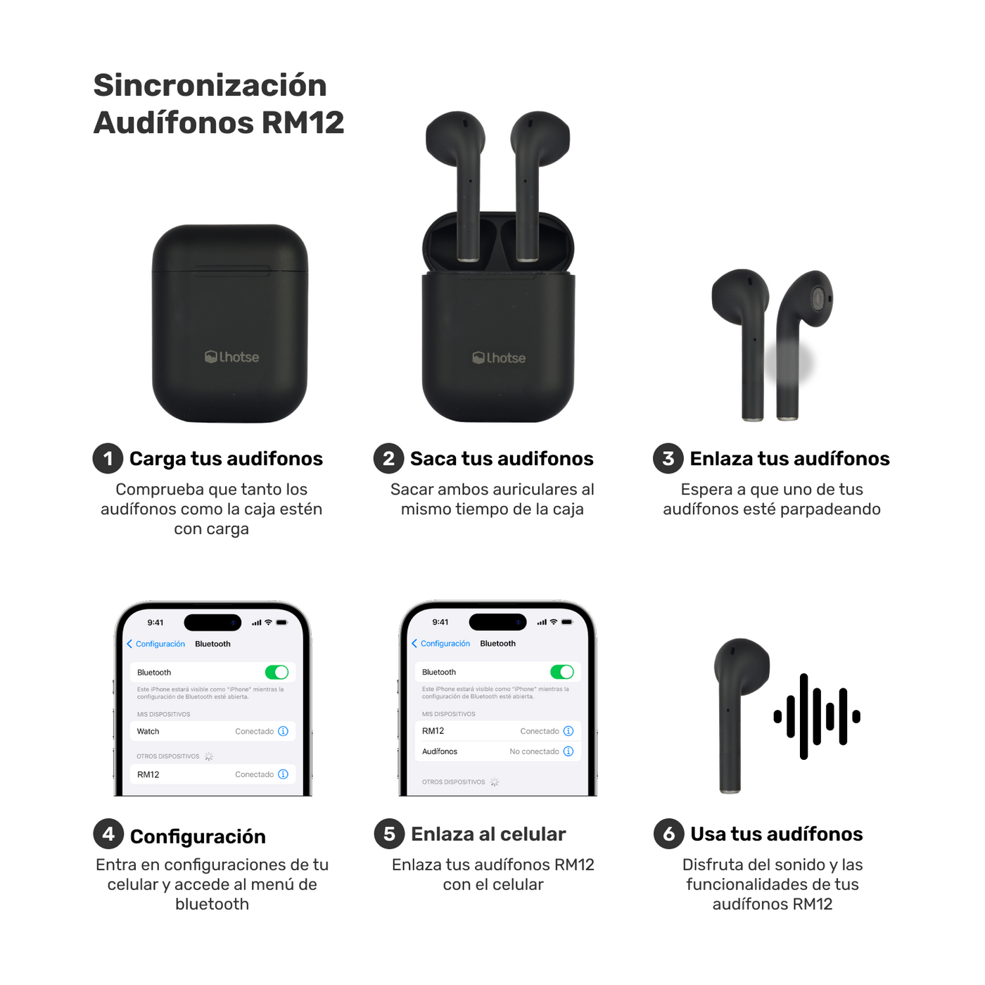 Audífonos Lhotse Bluetooth Inalámbrico Rm12 Negro