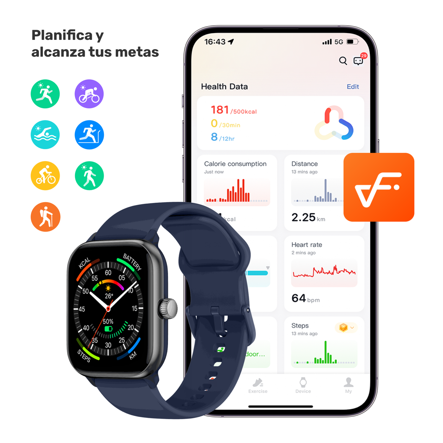 Azul · Reloj Smartwatch Music Rhythm X10 41mm