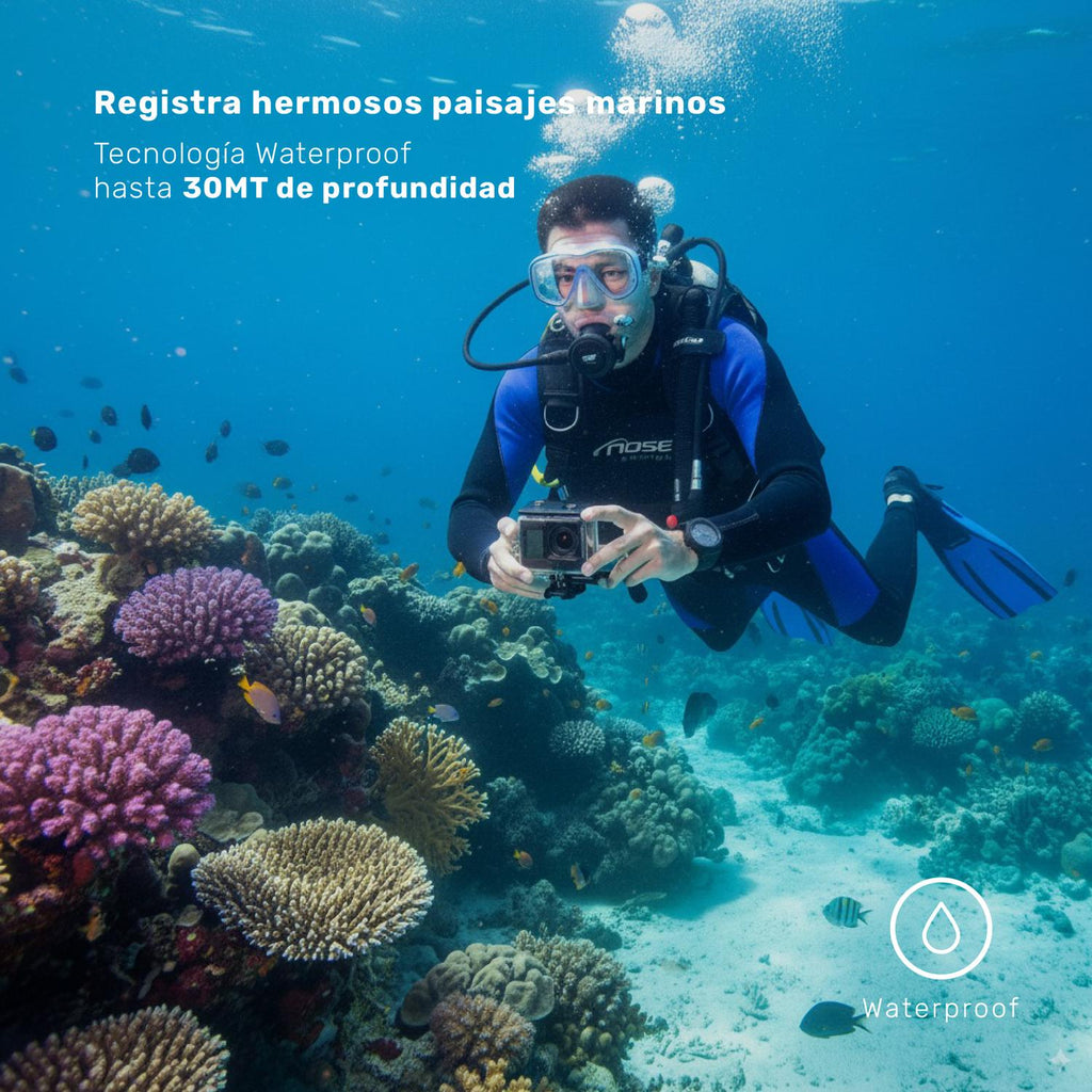 Lhotse Cámara de Acción Xplore 4K waterproof 30 metros buceo resistente - detalle