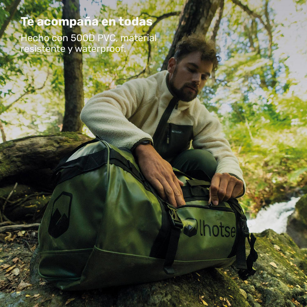 Lhotse Bolso Duffel Impermeable 60L compartimentos interiores organizados abierto - detalle