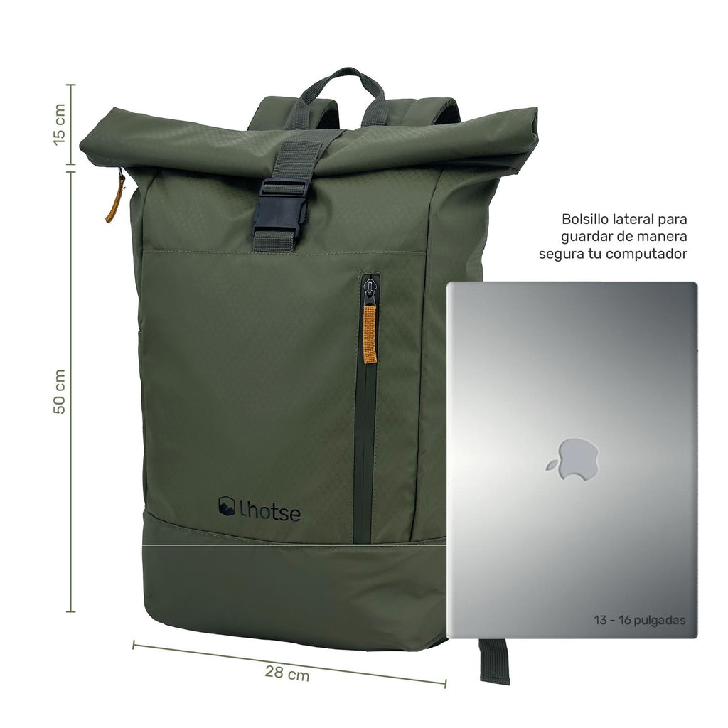 Lhotse Mochila Roll Top Makalu 22L Verde uso exterior - lifestyle