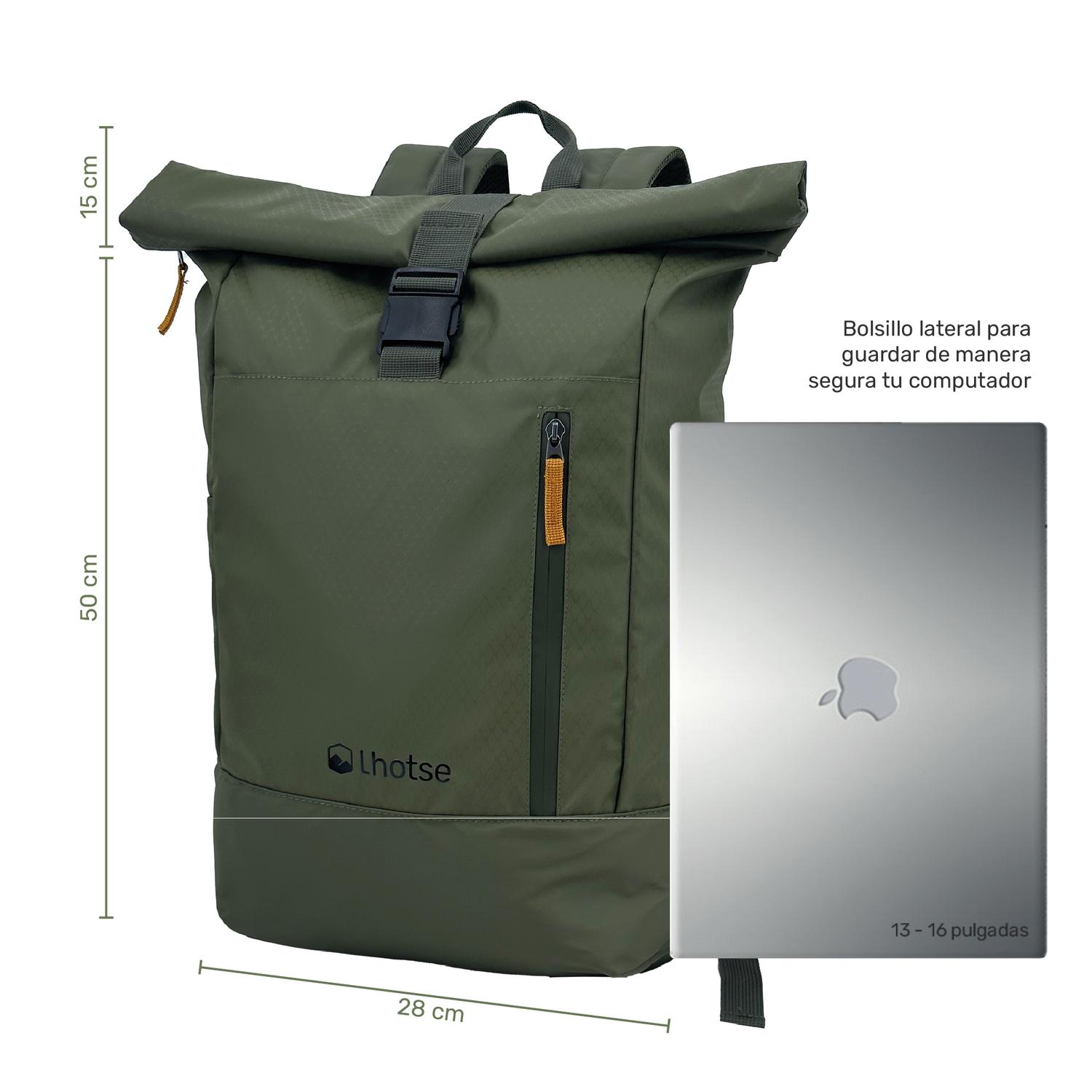 Lhotse Mochila Roll Top Makalu 22L Verde uso exterior - lifestyle