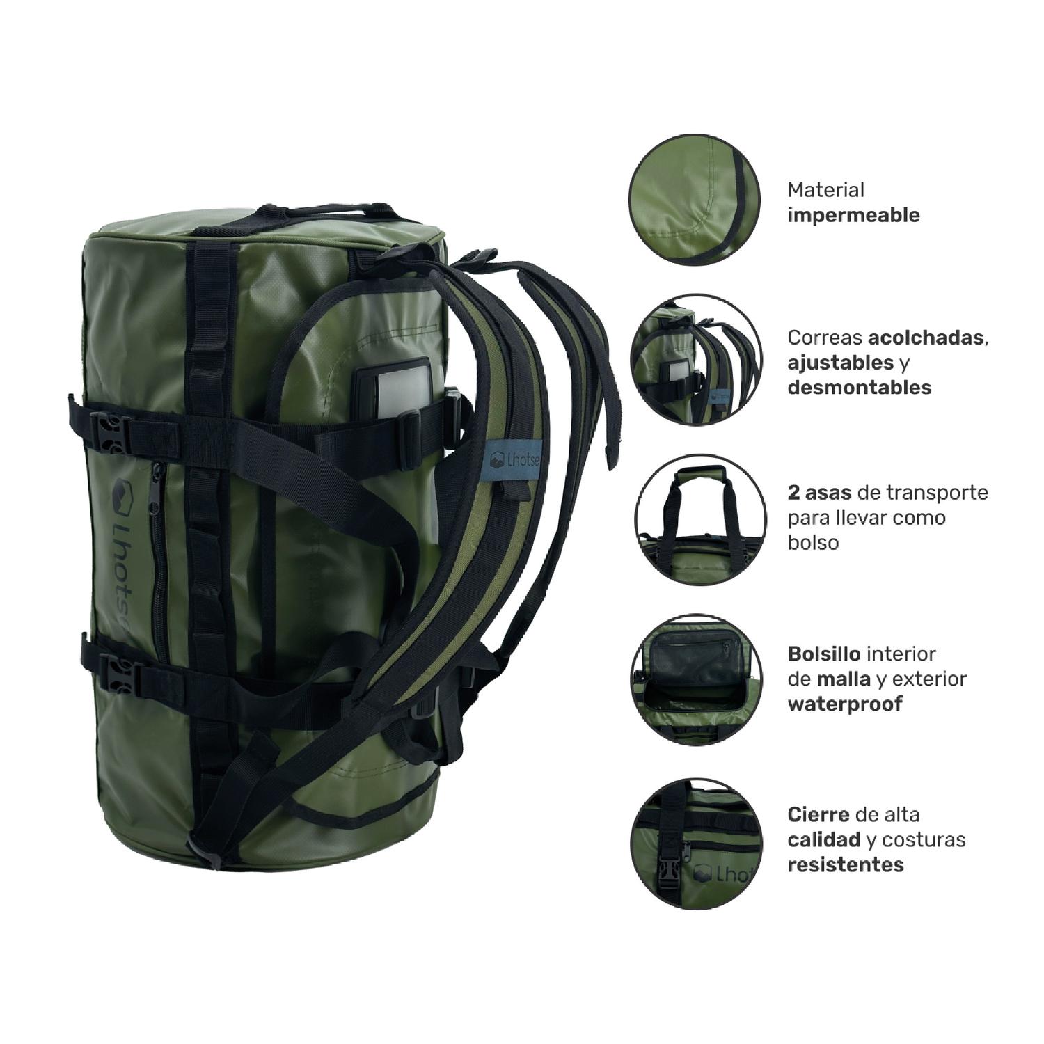 Lhotse Bolso Duffel Impermeable 60L Verde medidas 60x35x35cm referencia