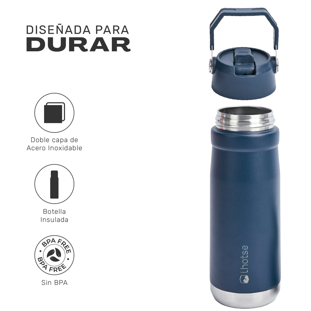 Lhotse Botella Térmica Adventure 650ml Azul tapa a prueba de fugas componentes - detalle
