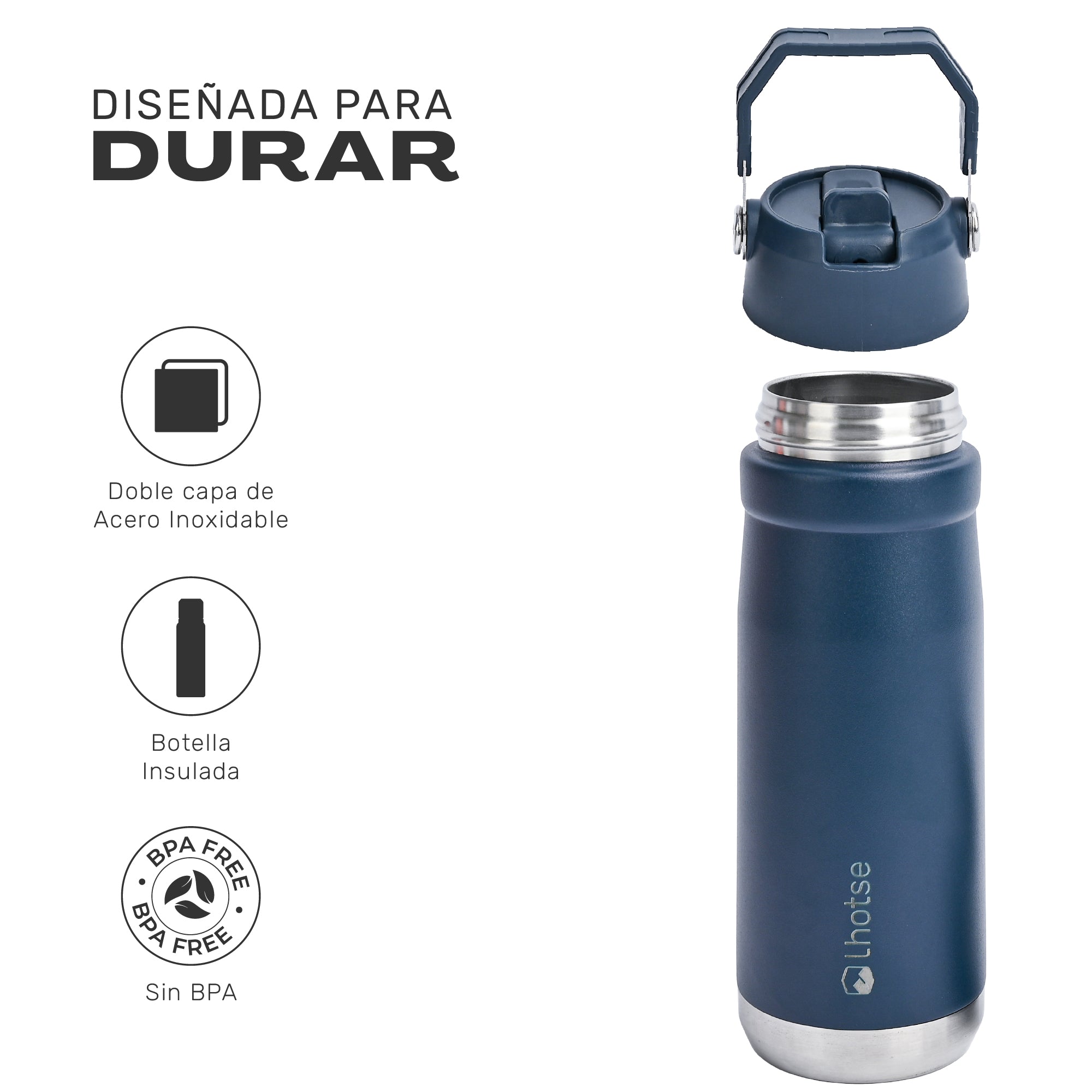 Lhotse Botella Térmica Adventure 650ml Azul tapa a prueba de fugas componentes - detalle
