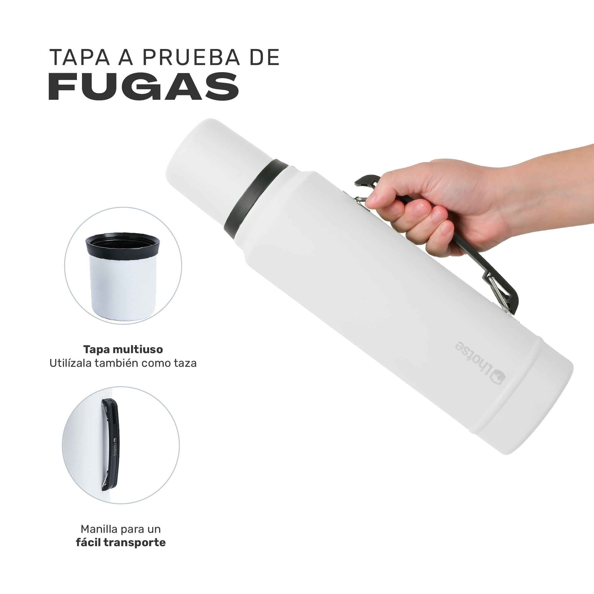 Lhotse Termo Líquido Classic 1.3L Blanco tapa a prueba de fugas - detalle