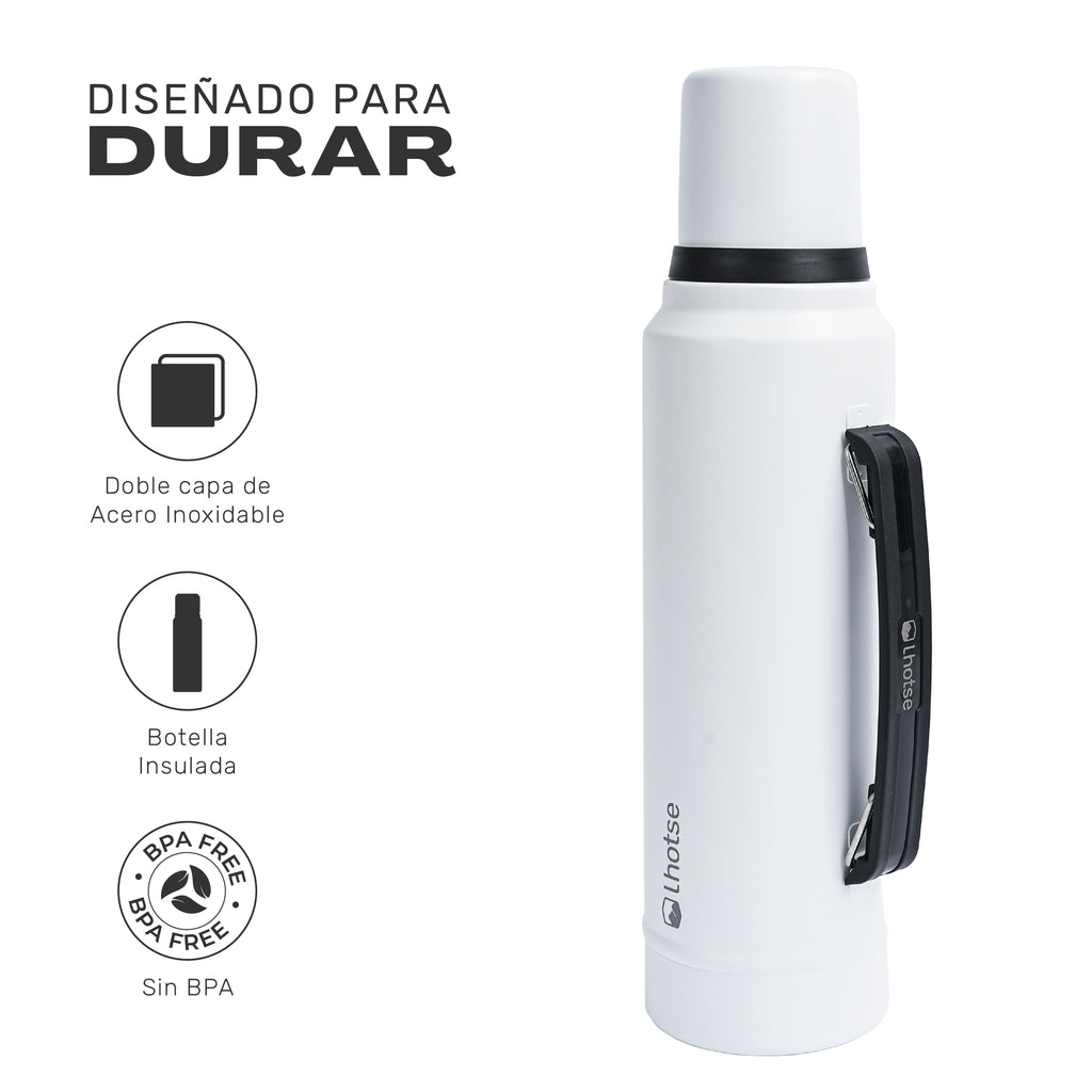 Lhotse Termo Líquido Classic 1.3L Blanco diseñado para durar acero inoxidable - detalle