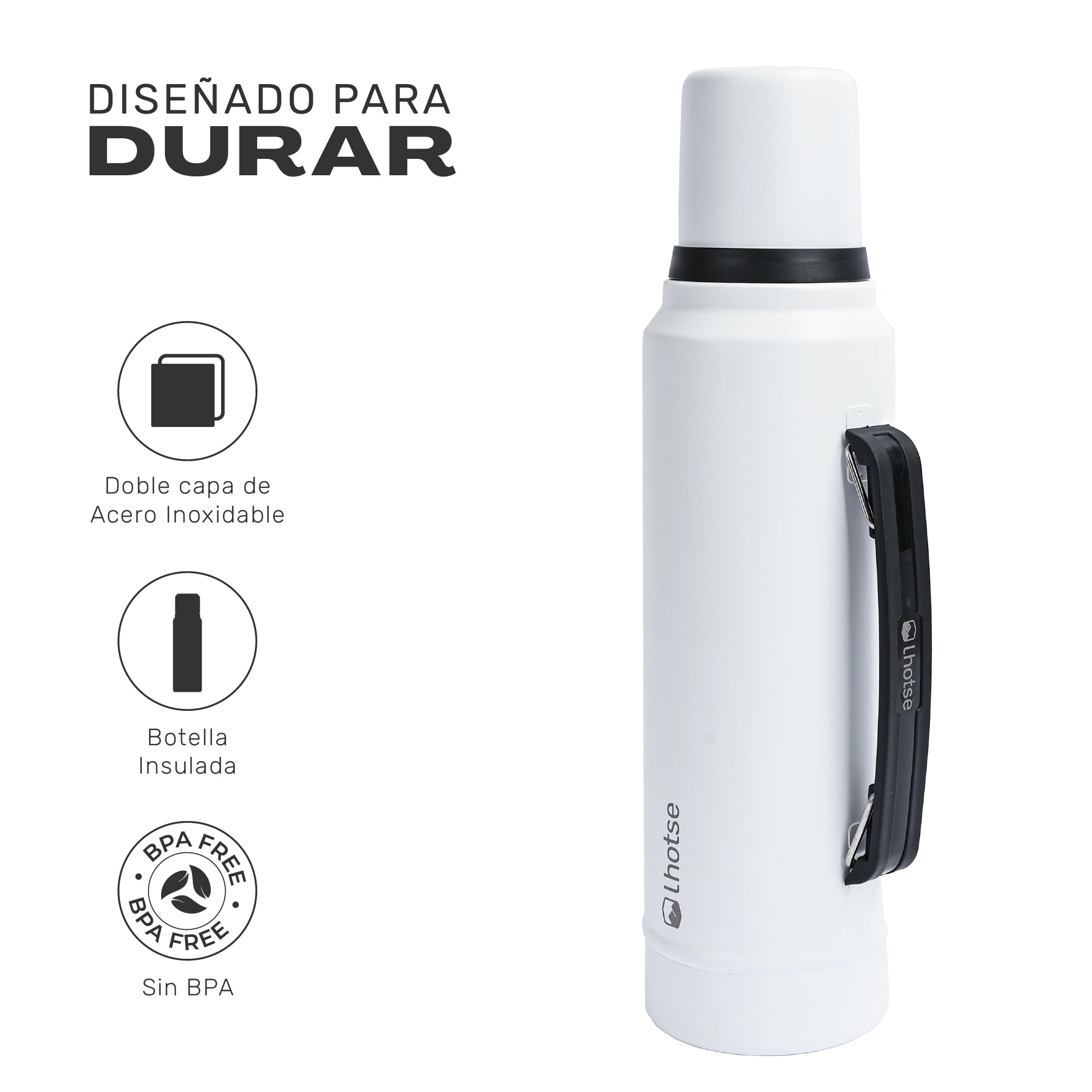 Lhotse Termo Líquido Classic 1.3L Blanco diseñado para durar acero inoxidable - detalle