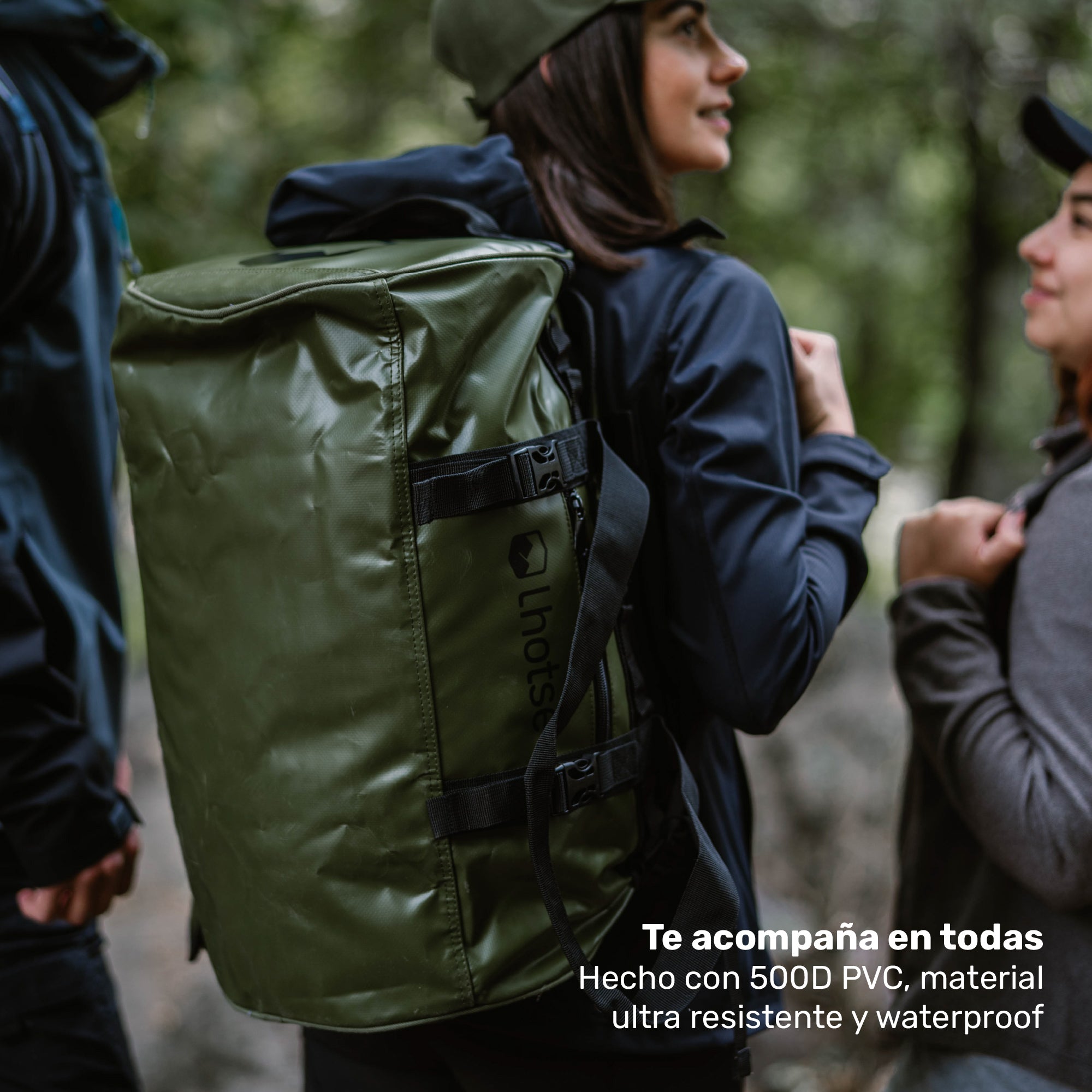 Lhotse Bolso Duffel Impermeable 30L Verde convertible mochila correas desmontables - detalle