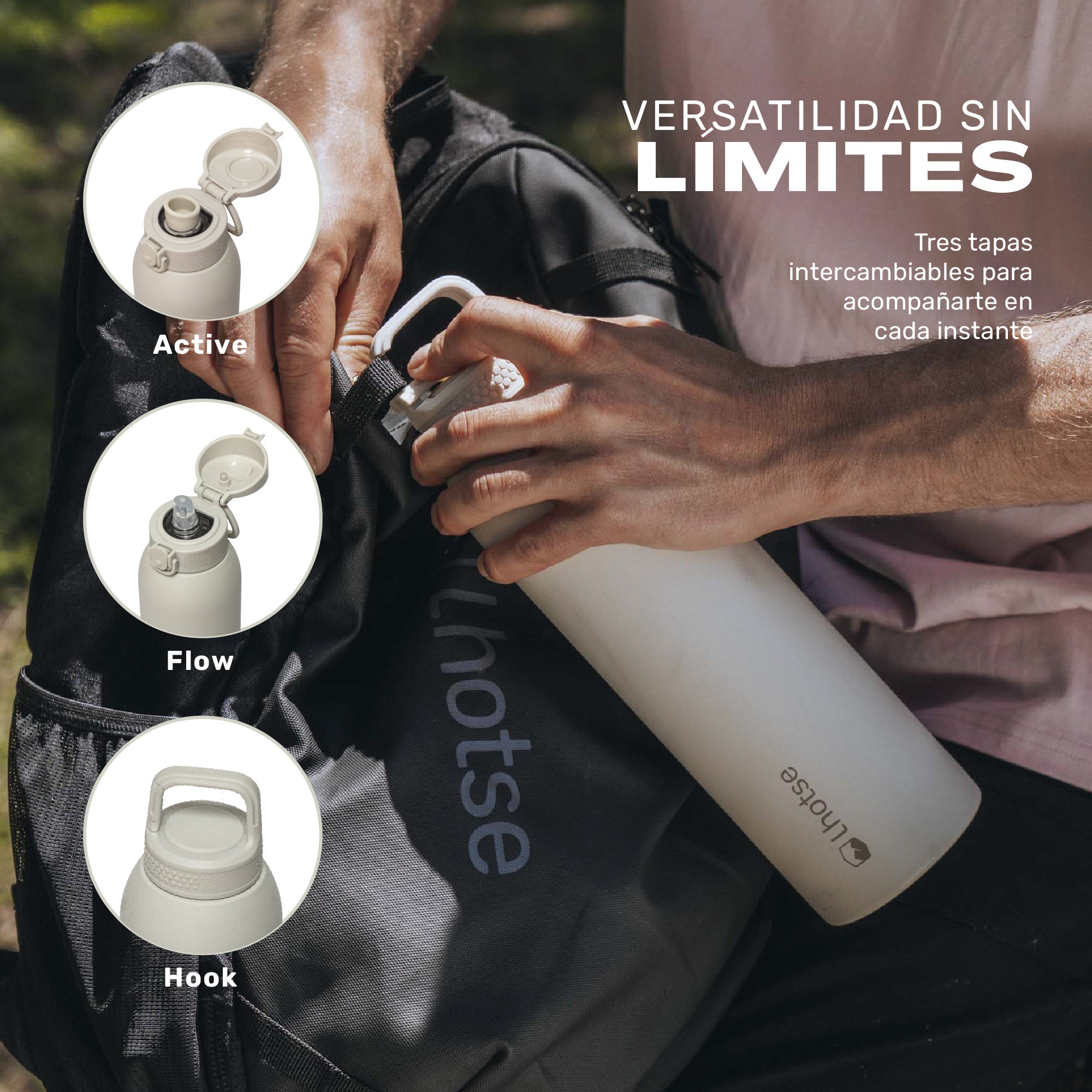 Botella Térmica Agua Acero Inox 3 Tapas HydroCore 1Lt Lhotse