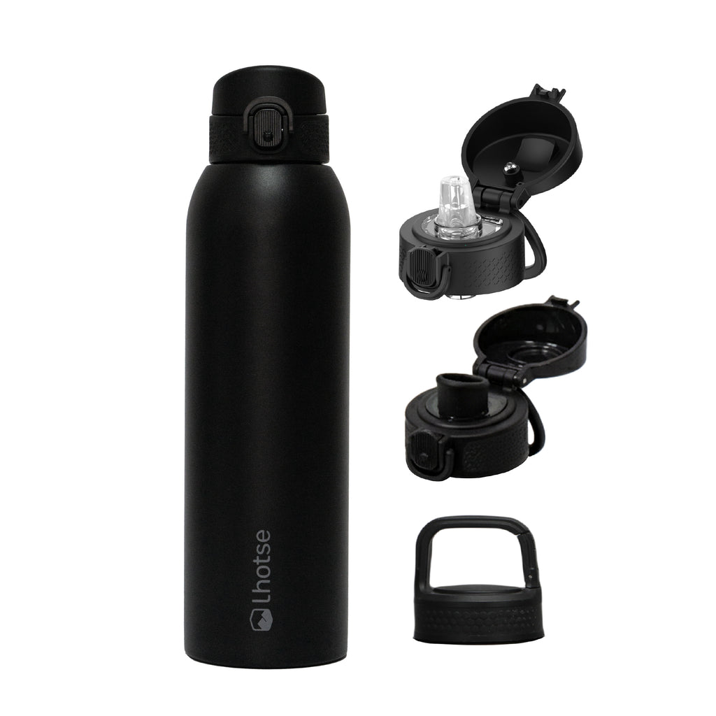 Negro · Botella Térmica Agua Acero Inox 3 Tapas HydroCore 1Lt Lhotse
