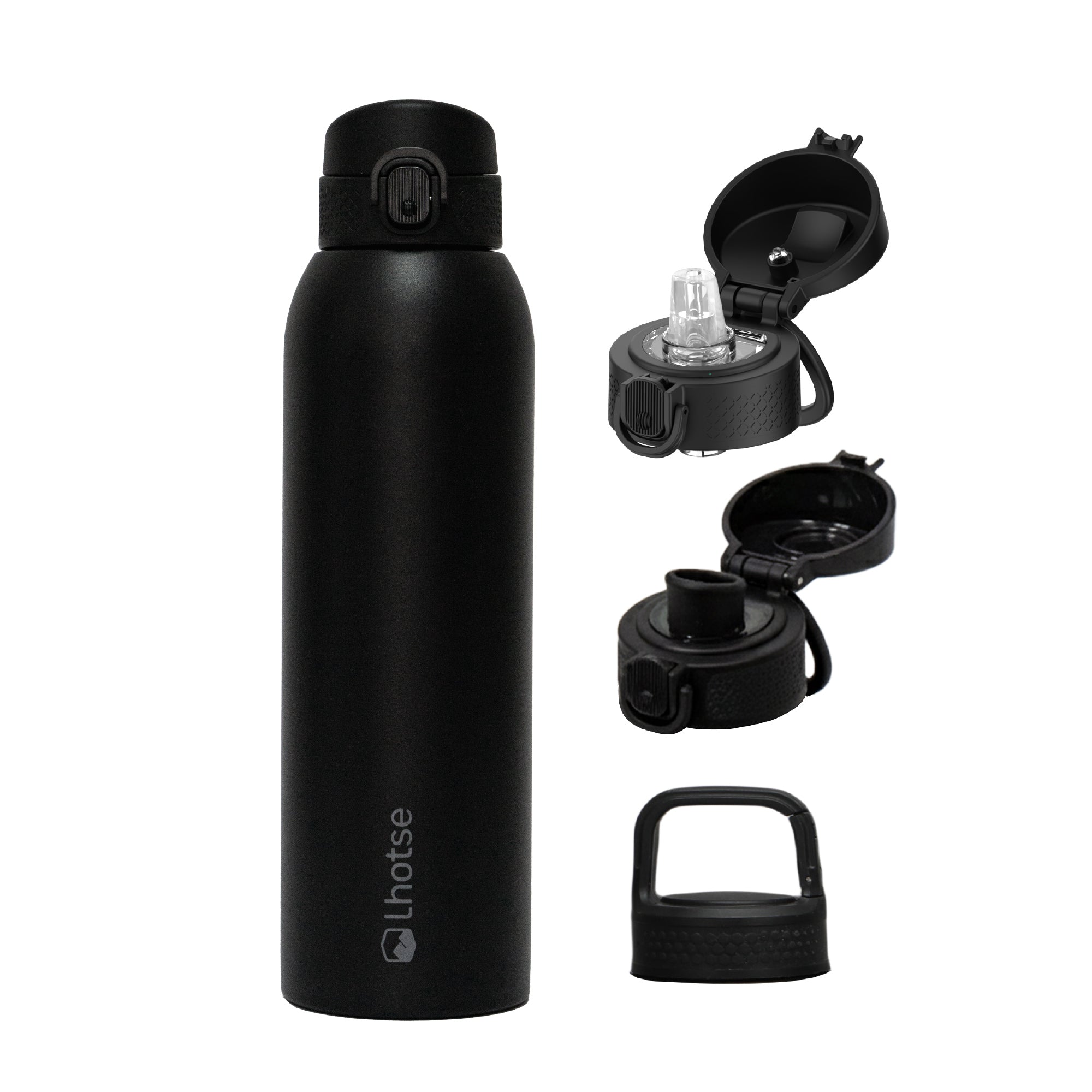 Negro · Botella Térmica Agua Acero Inox 3 Tapas HydroCore 1Lt Lhotse
