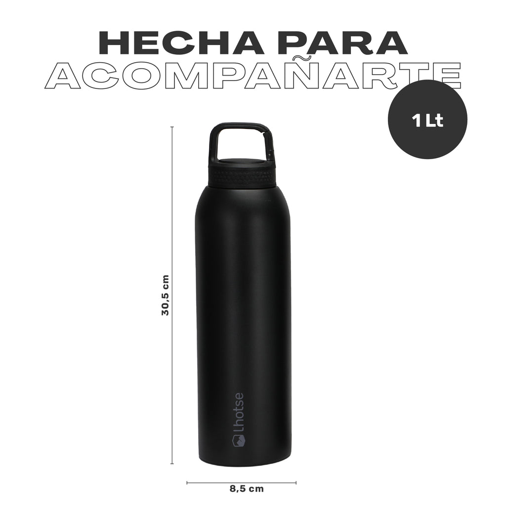 Negro · Botella Térmica Agua Acero Inox 3 Tapas HydroCore 1Lt Lhotse