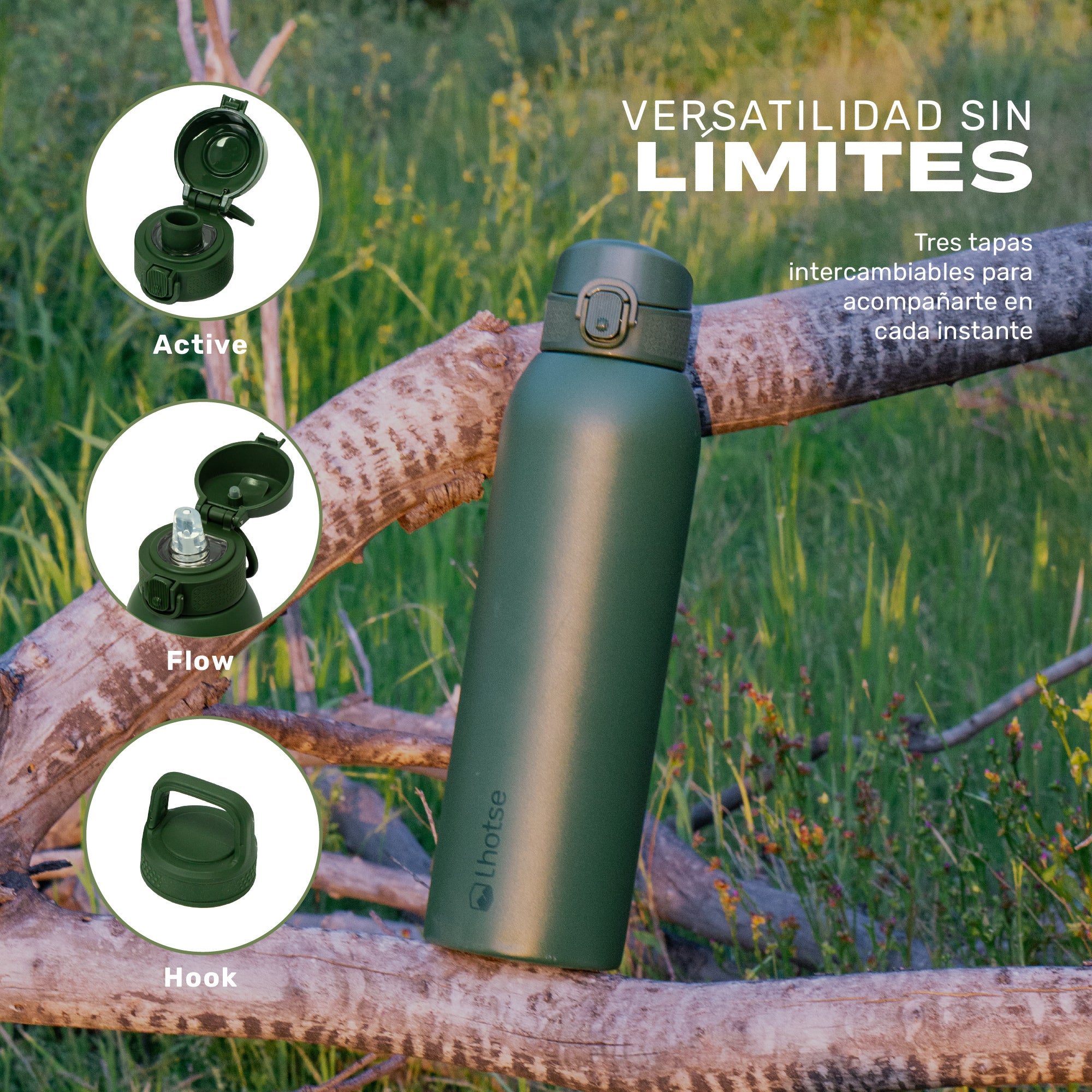 Botella Térmica Agua Acero Inox 3 Tapas HydroCore 1Lt Lhotse