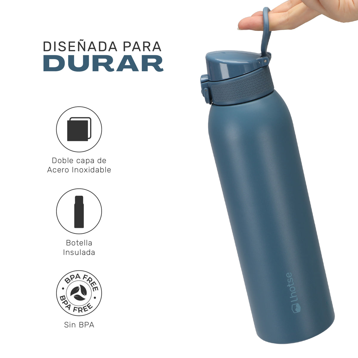 Azul oscuro · Botella Térmica Agua Acero Inox 3 Tapas HydroCore 1Lt Lhotse