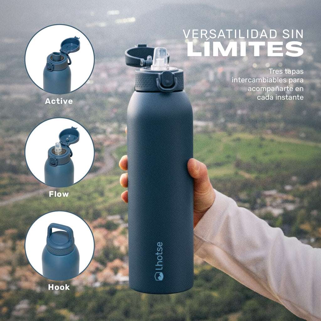 Azul oscuro · Botella Térmica Agua Acero Inox 3 Tapas HydroCore 1Lt Lhotse
