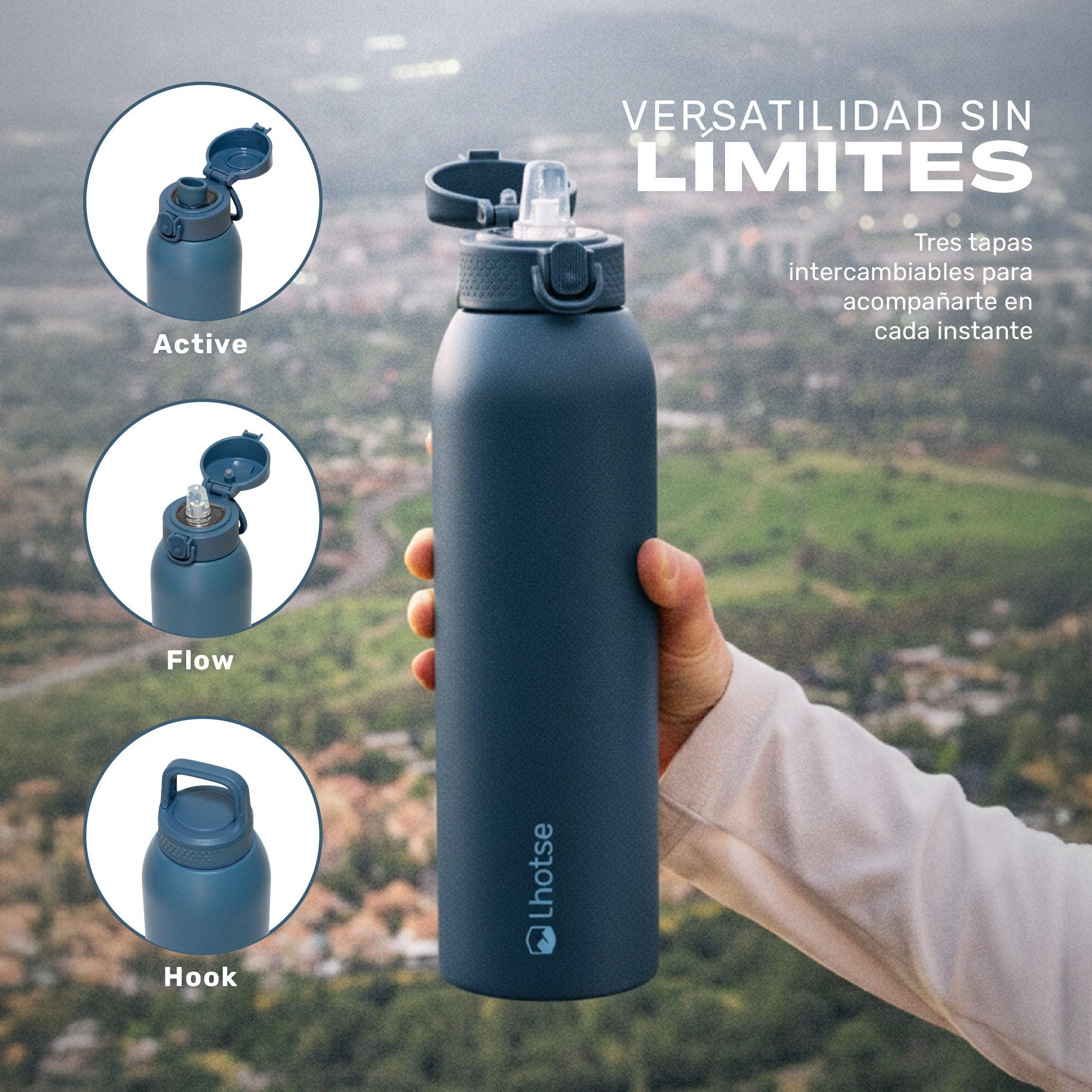 Botella Térmica Agua Acero Inox 3 Tapas HydroCore 1Lt Lhotse
