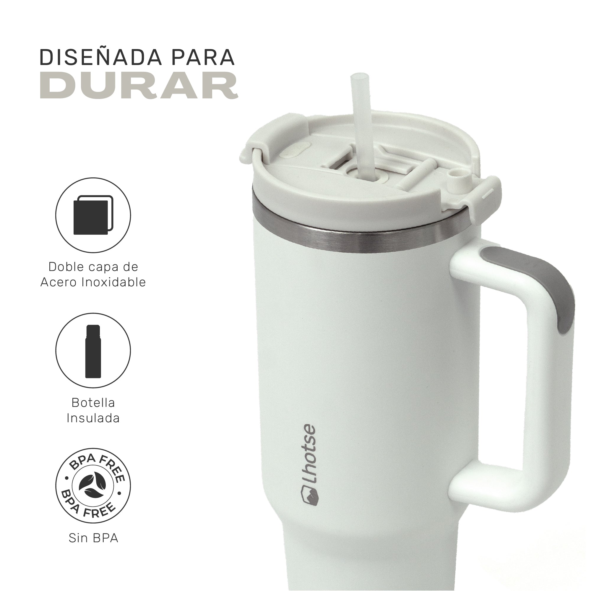 Lhotse Vaso Tumbler 1180ml Crema diseñado para durar acero inoxidable - detalle