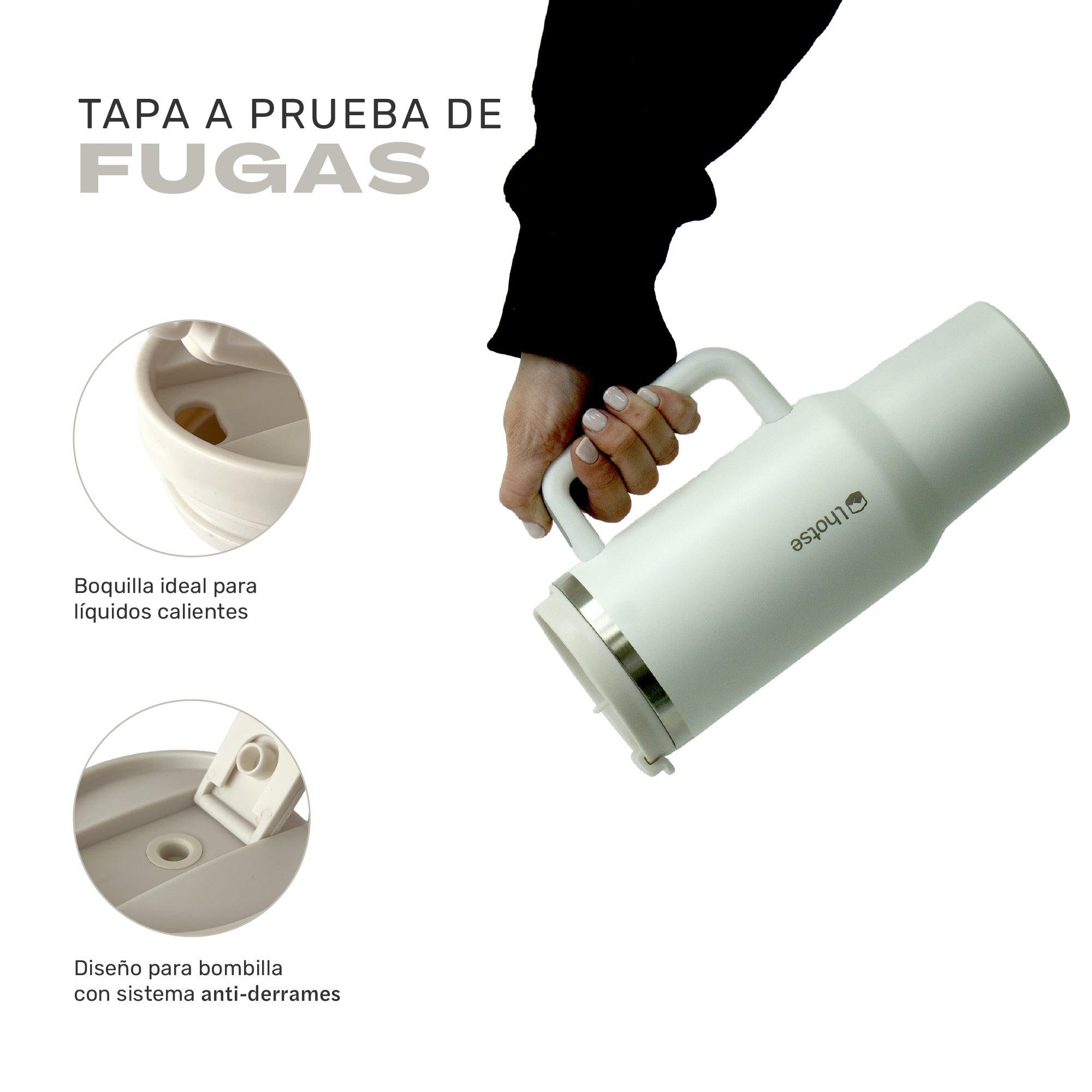 Lhotse Vaso Tumbler 1180ml Crema tapa a prueba de fugas componentes - detalle