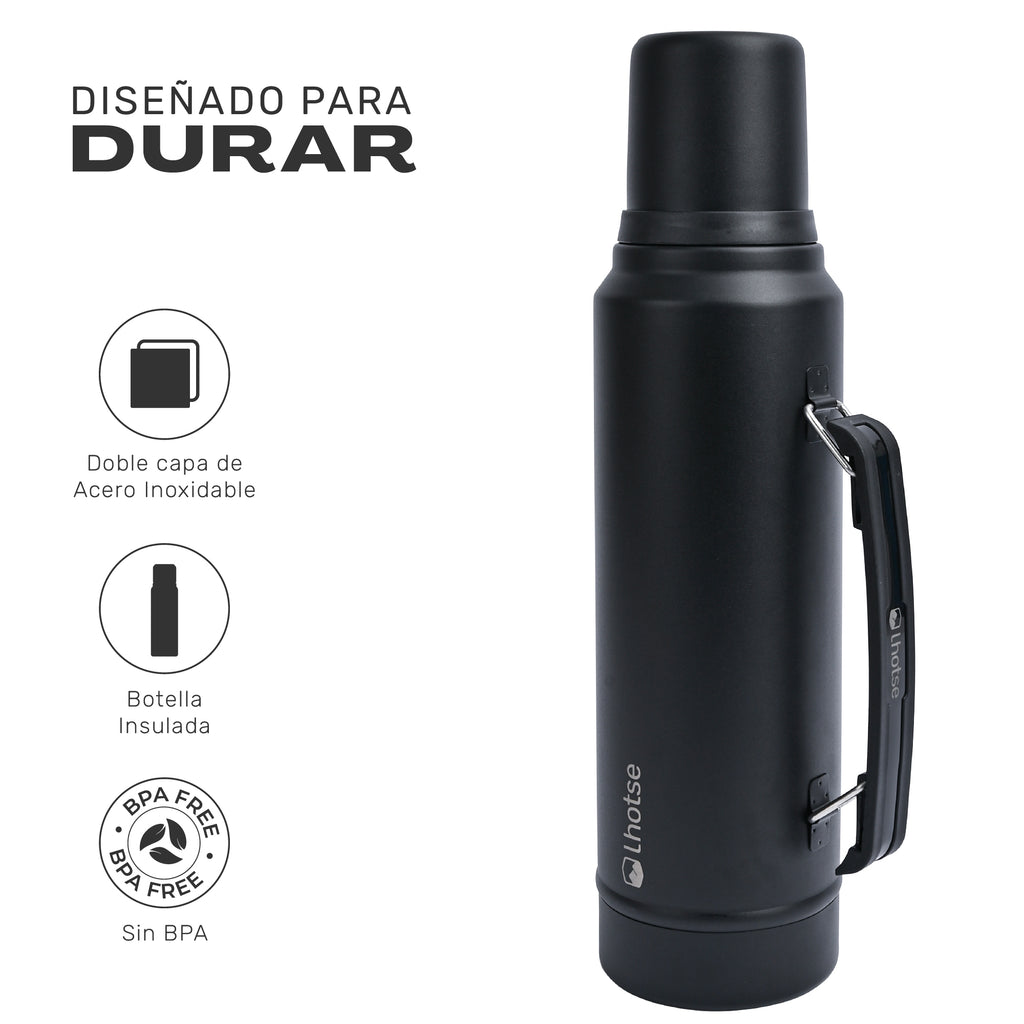 Lhotse Termo Líquido Classic 1.3L Negro diseñado para durar acero inoxidable - detalle