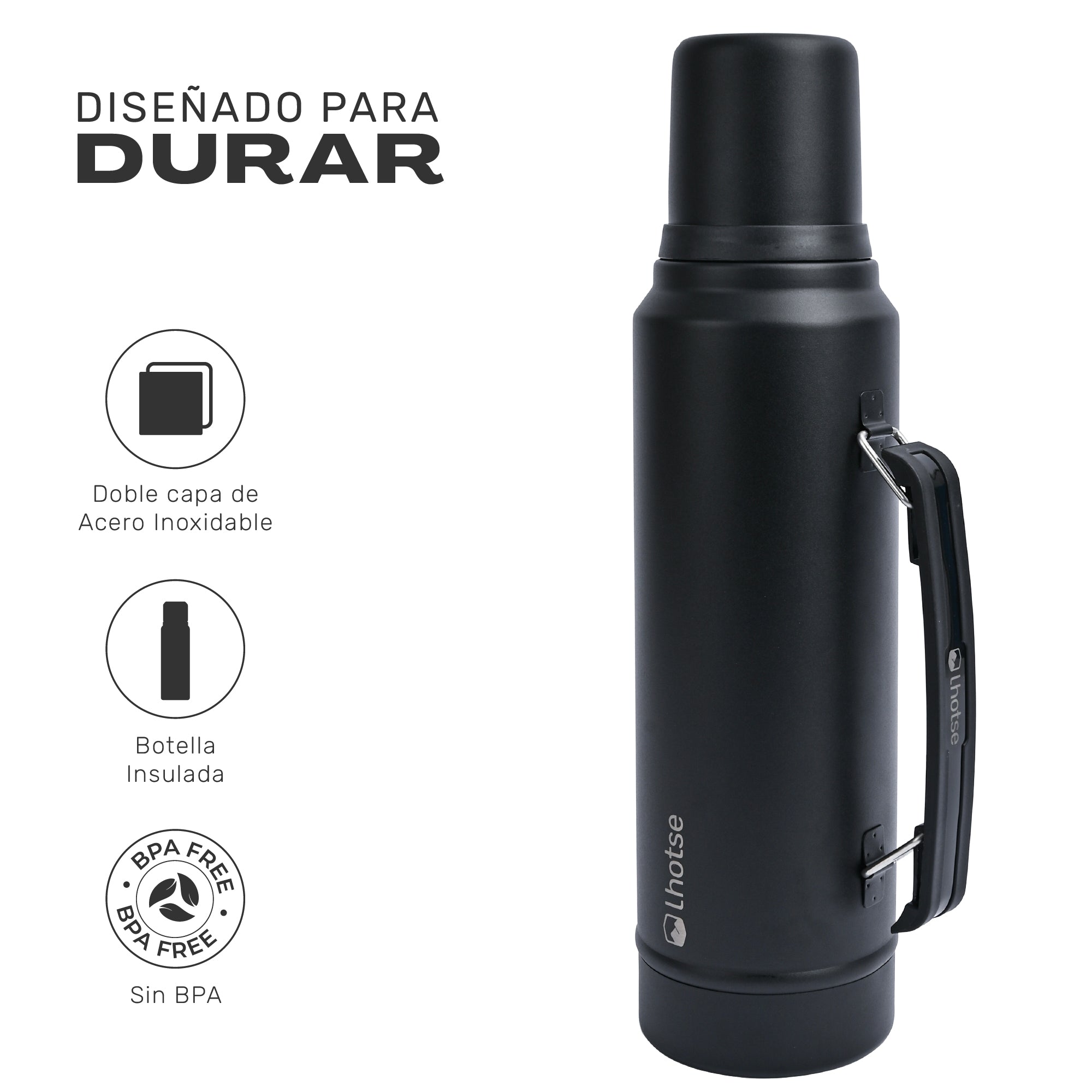 Lhotse Termo Líquido Classic 1.3L Negro diseñado para durar acero inoxidable - detalle