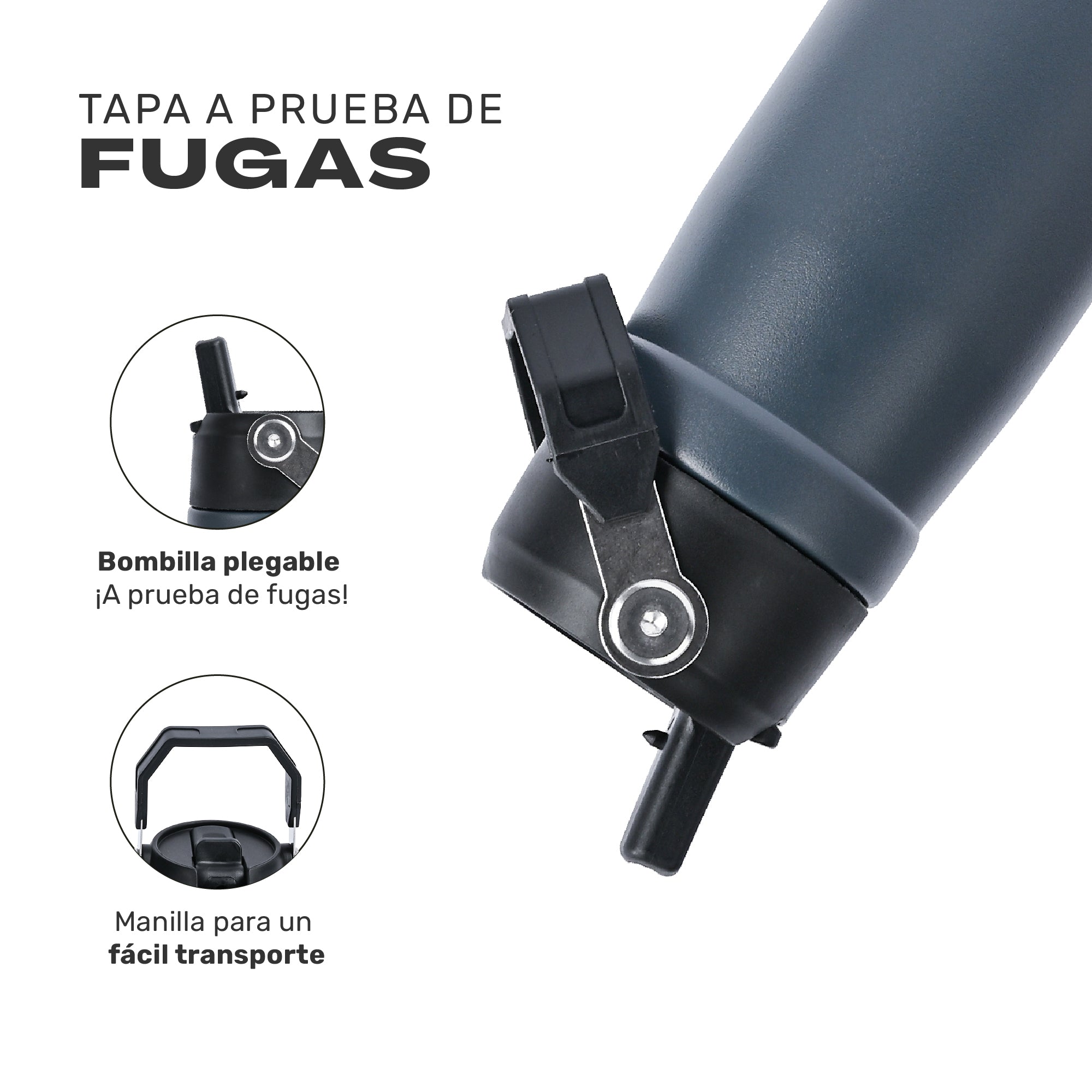 Lhotse Botella Térmica Adventure 650ml Negro tapa a prueba de fugas componentes - detalle