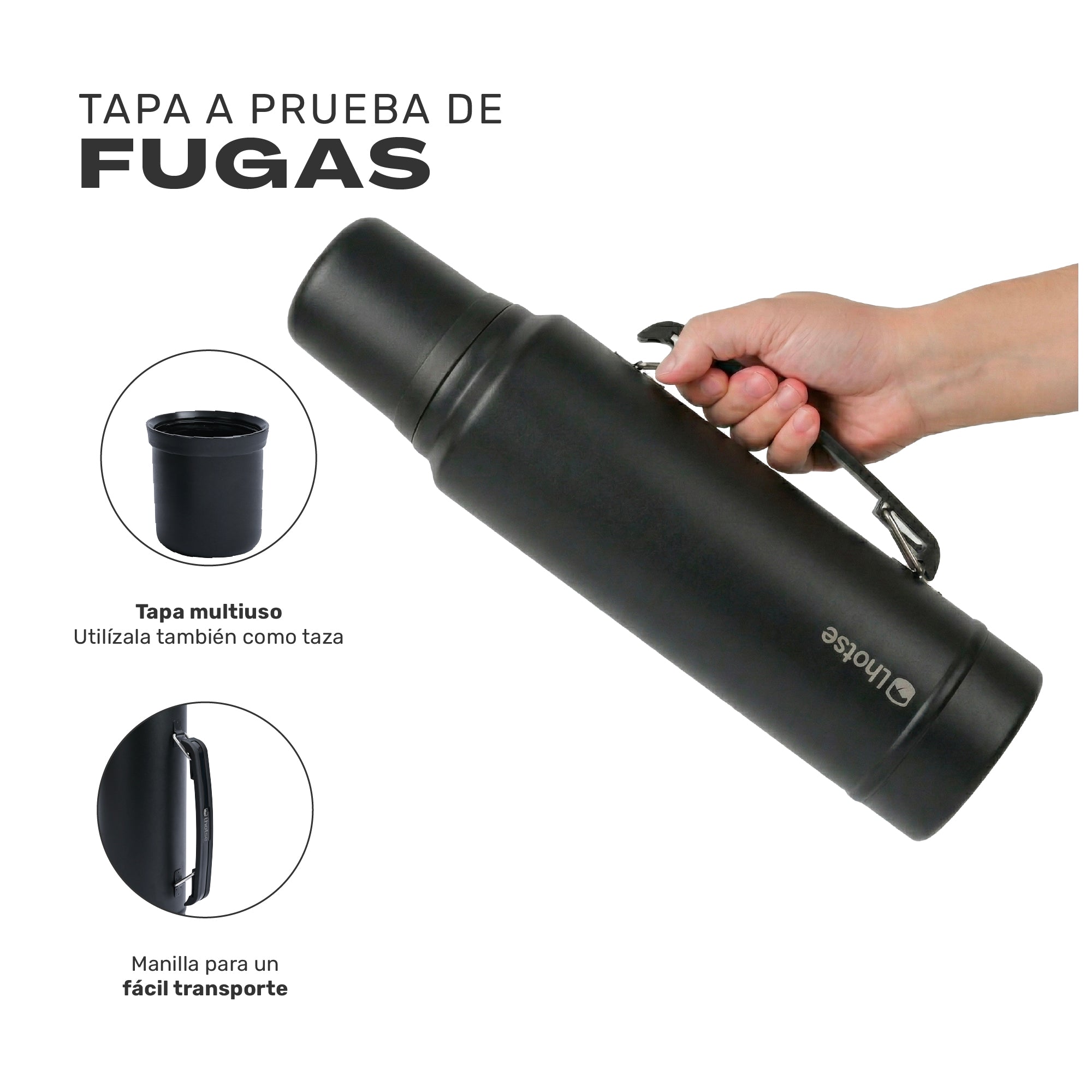 Lhotse Termo Líquido Classic 1.3L Negro tapa a prueba de fugas - detalle