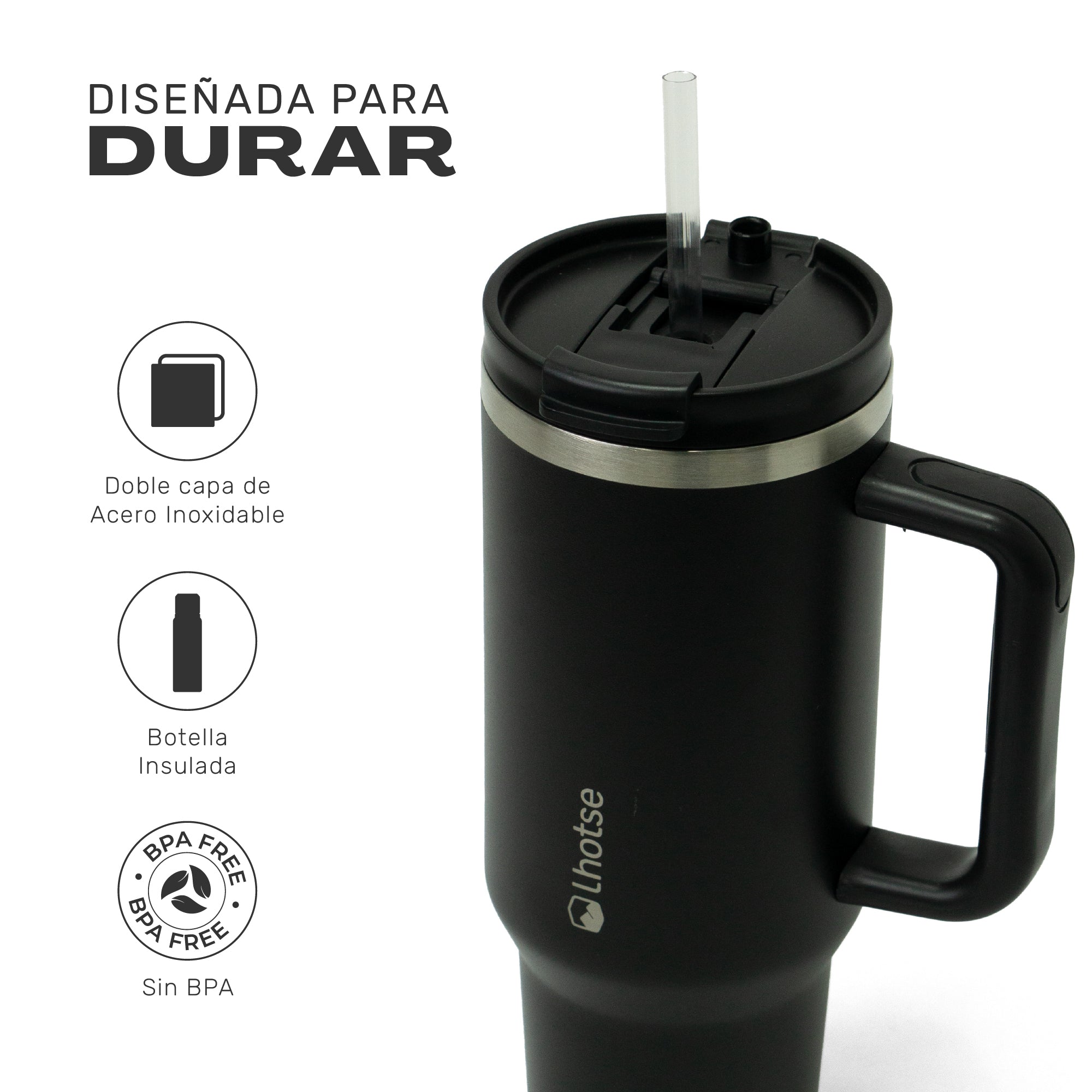 Lhotse Vaso Tumbler 1180ml Negro diseñado para durar acero inoxidable - detalle