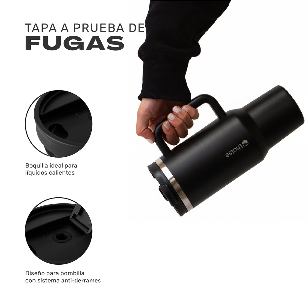 Lhotse Vaso Tumbler 1180ml Negro tapa a prueba de fugas componentes - detalle