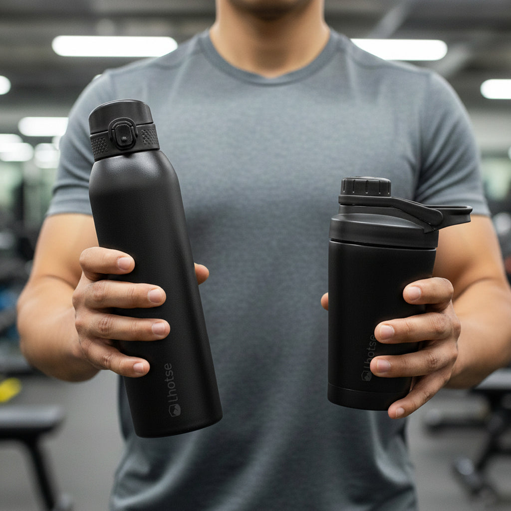 Shaker Vaso Proteina + Botella Térmica Hydrocore Negro