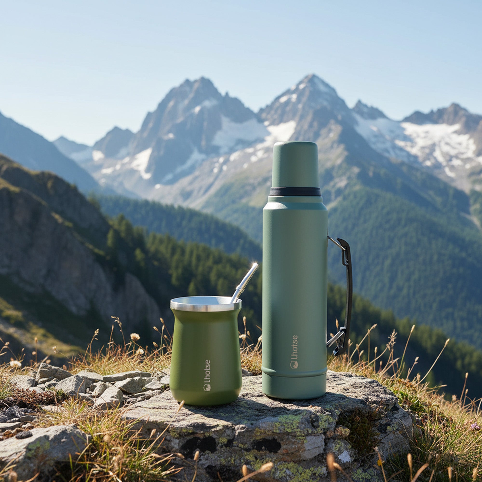 Termo Liquido Classic 1,3 lts + Mate Bombilla Lhotse Green