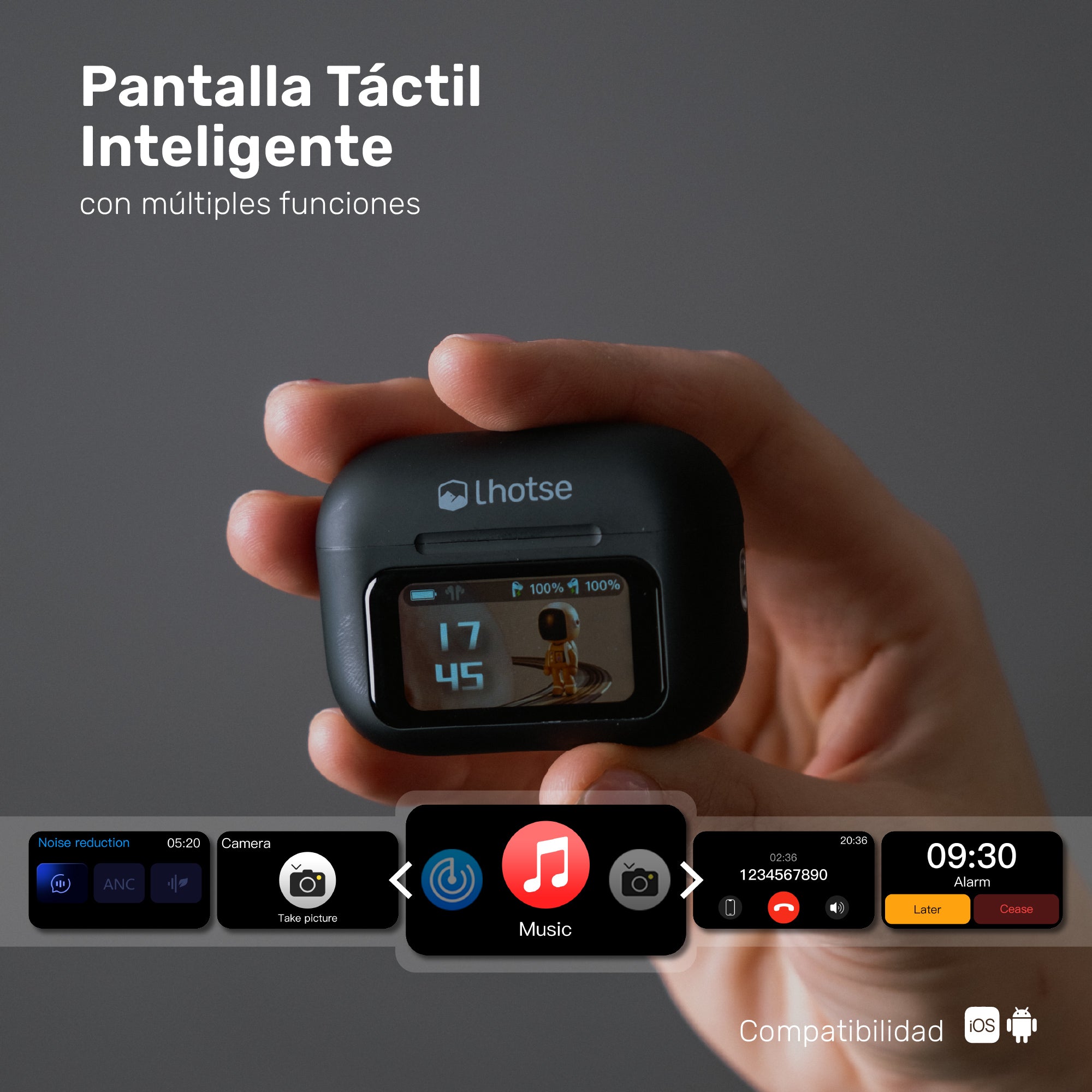 The Top: Audífonos TWS Pantalla Touch ANC RMPLUS + Jockey Ride Algodón