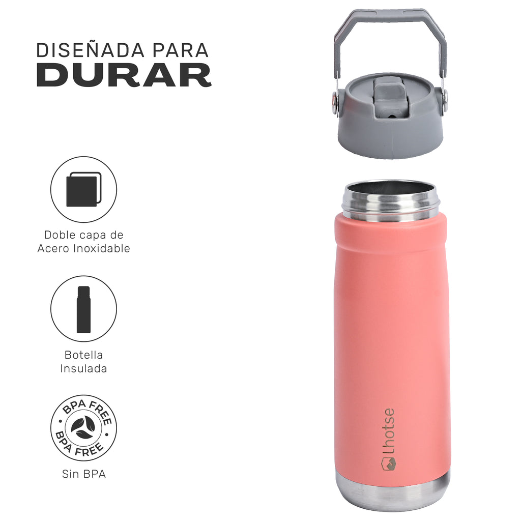 Lhotse Botella Térmica Adventure 650ml Rosa tapa a prueba de fugas componentes - detalle