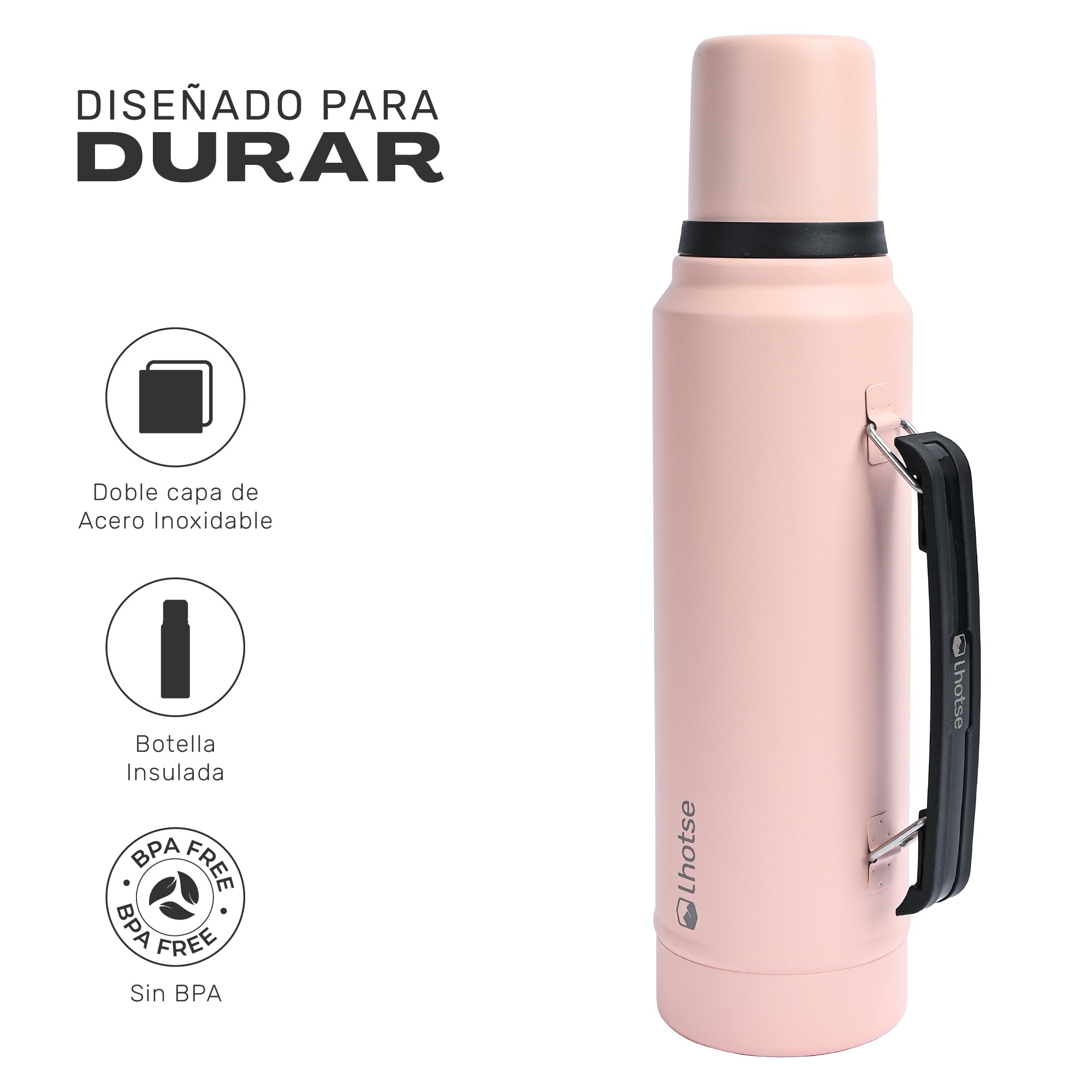 Lhotse Termo Líquido Classic 1.3L Rosa diseñado para durar acero inoxidable - detalle