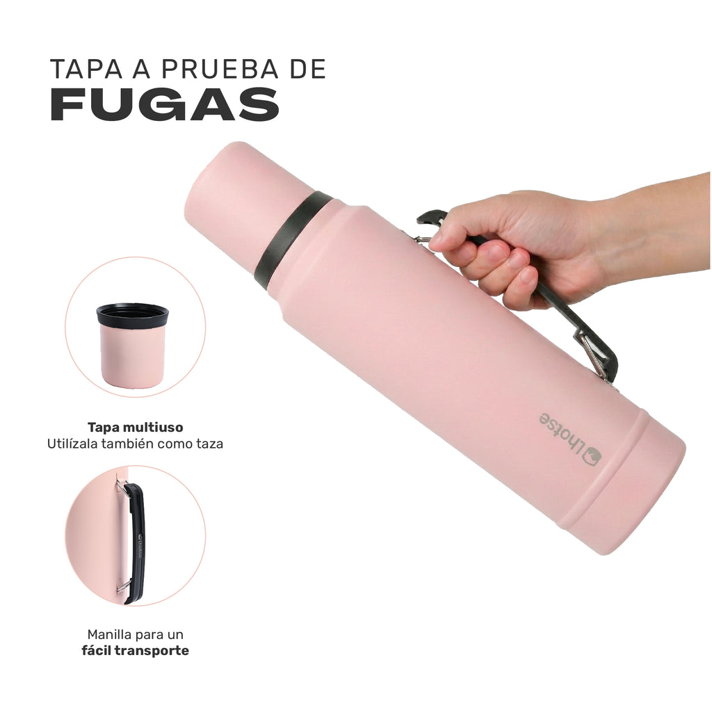 Lhotse Termo Líquido Classic 1.3L Rosa tapa a prueba de fugas - detalle