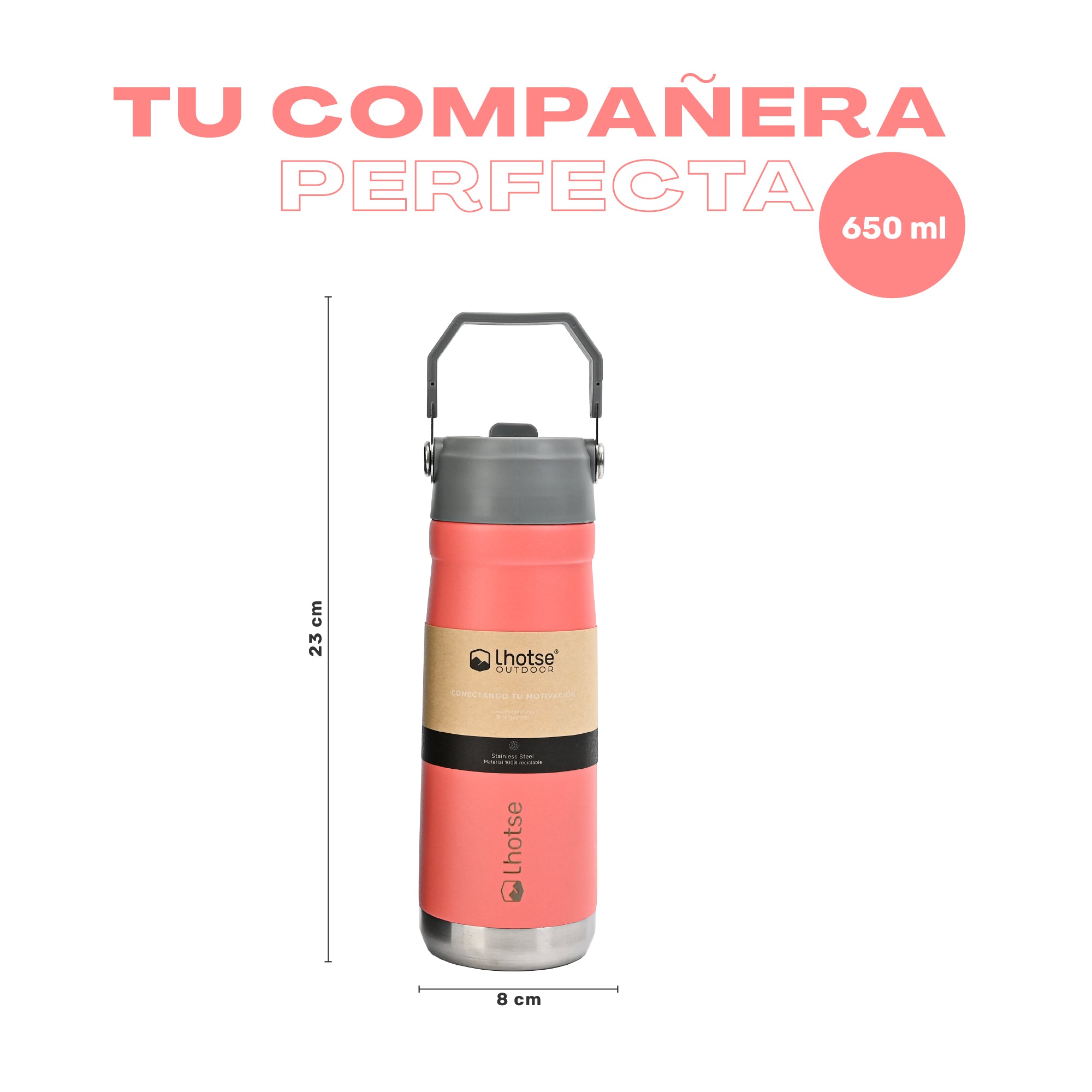 Lhotse Botella Térmica Adventure 650ml Rosa tu compañera vida activa - detalle