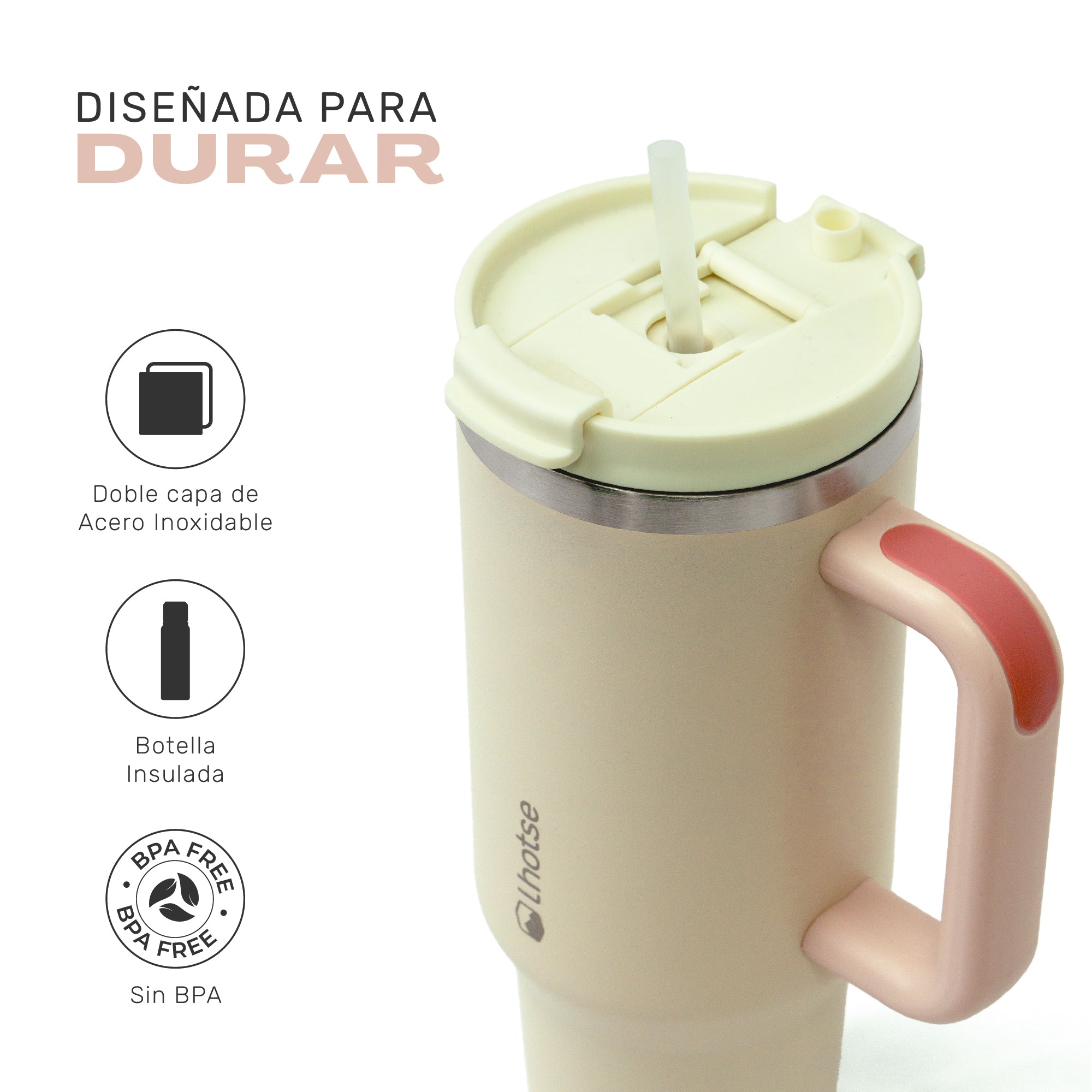 Lhotse Vaso Tumbler 1180ml Rosa diseñado para durar acero inoxidable - detalle
