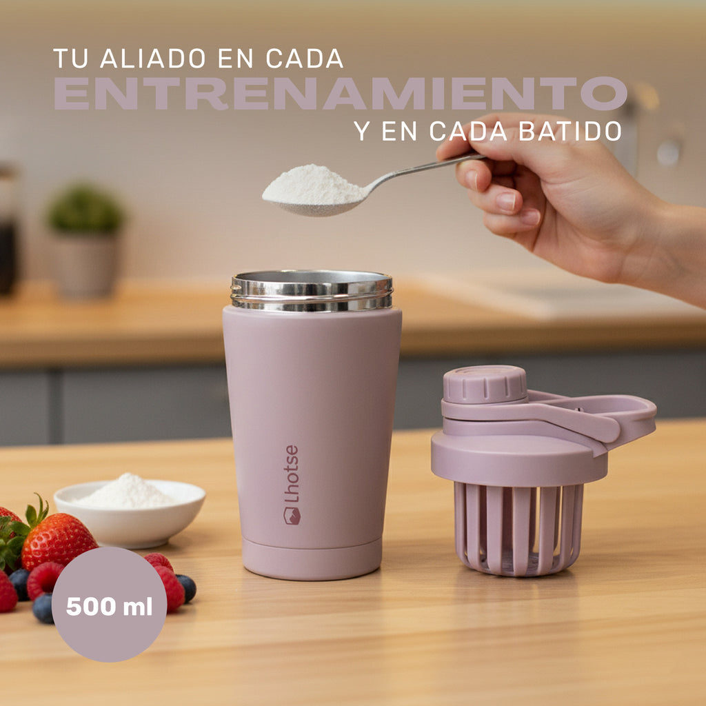 Shaker Vaso Proteina + Botella Térmica Hydrocore Rosado