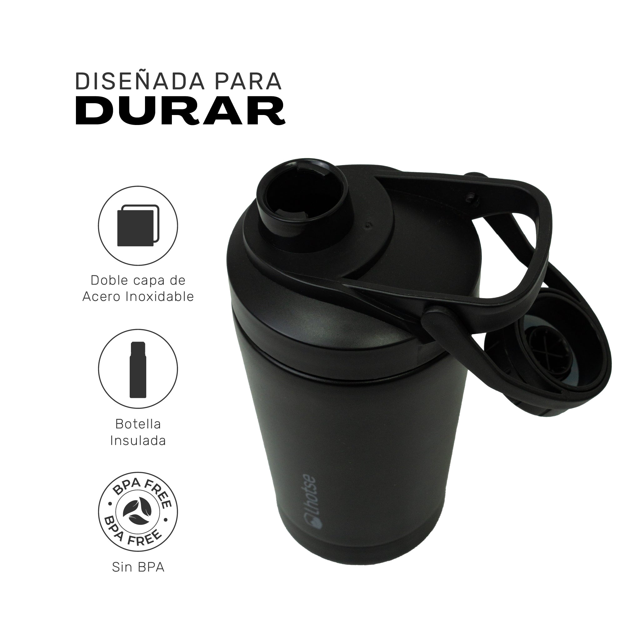 Shaker Vaso Proteina + Botella Térmica Hydrocore Negro