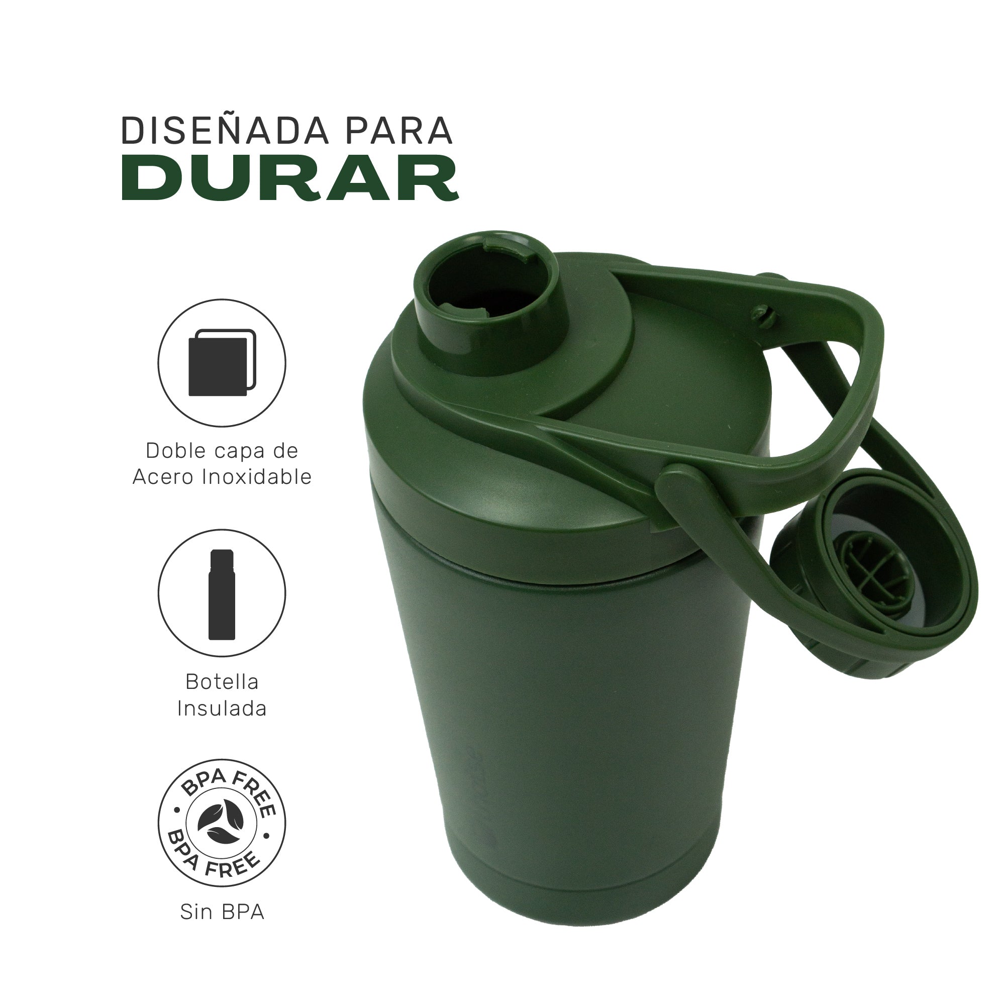 Shaker Vaso Proteina + Botella Térmica Hydrocore Verde