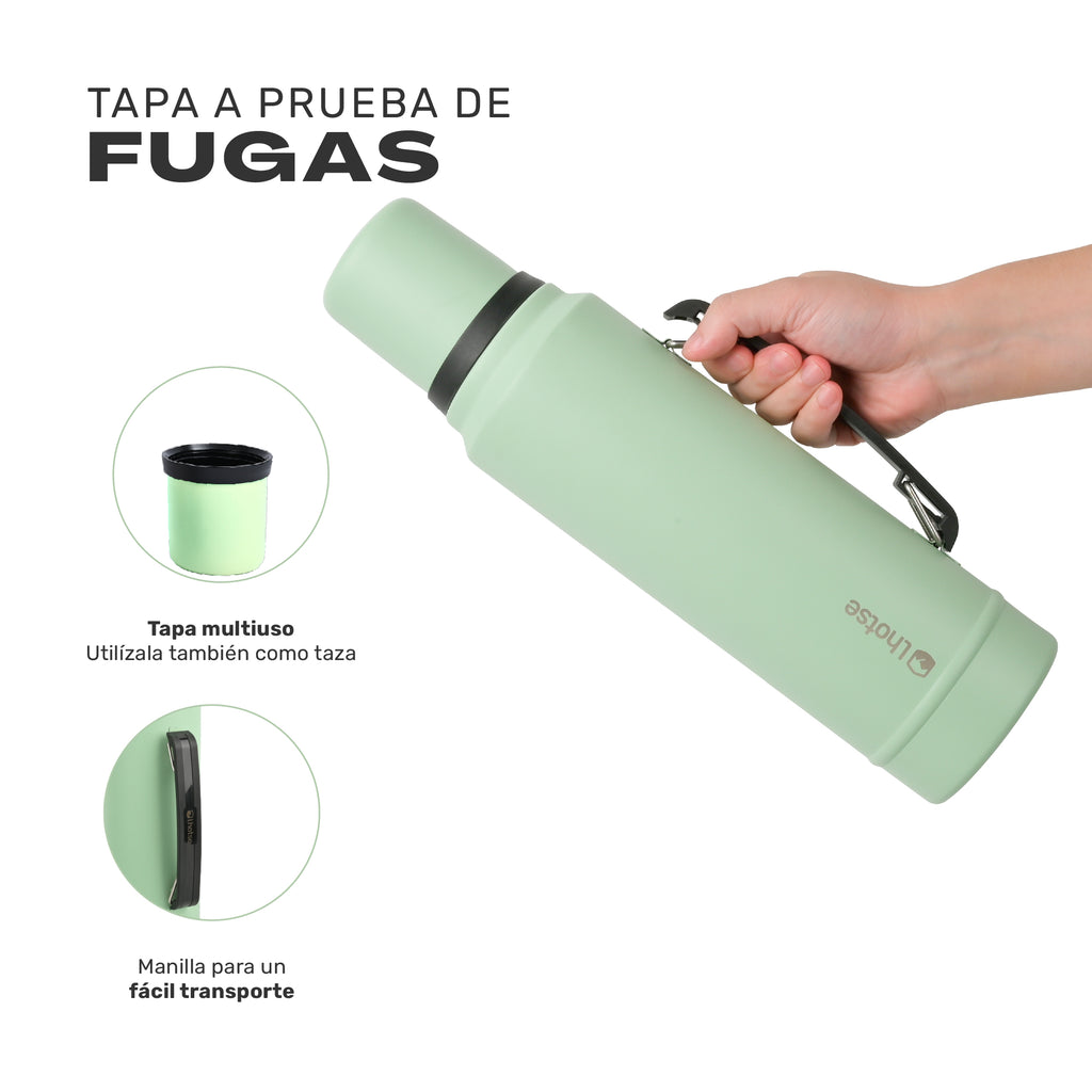 Lhotse Termo Líquido Classic 1.3L Verde claro tapa a prueba de fugas - detalle